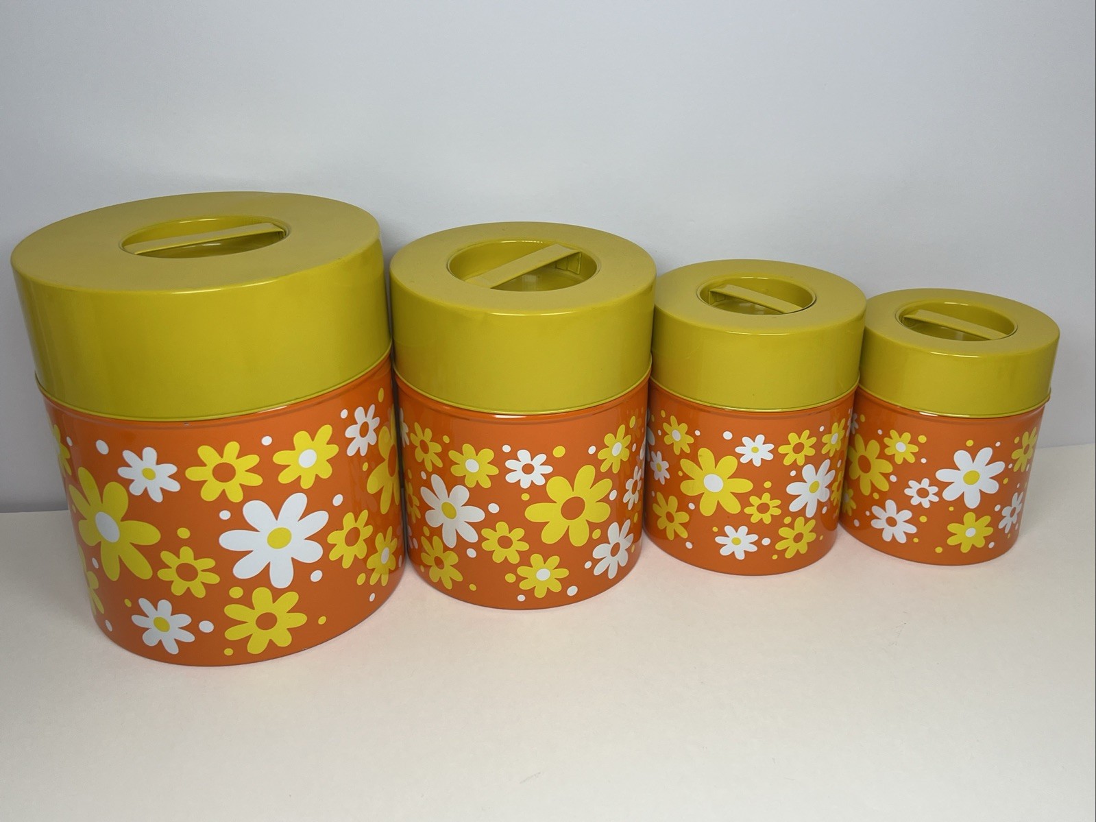 Vintage Counter Point Flower Power Nesting Canister Set Groovy Retro MCM 60s 70s