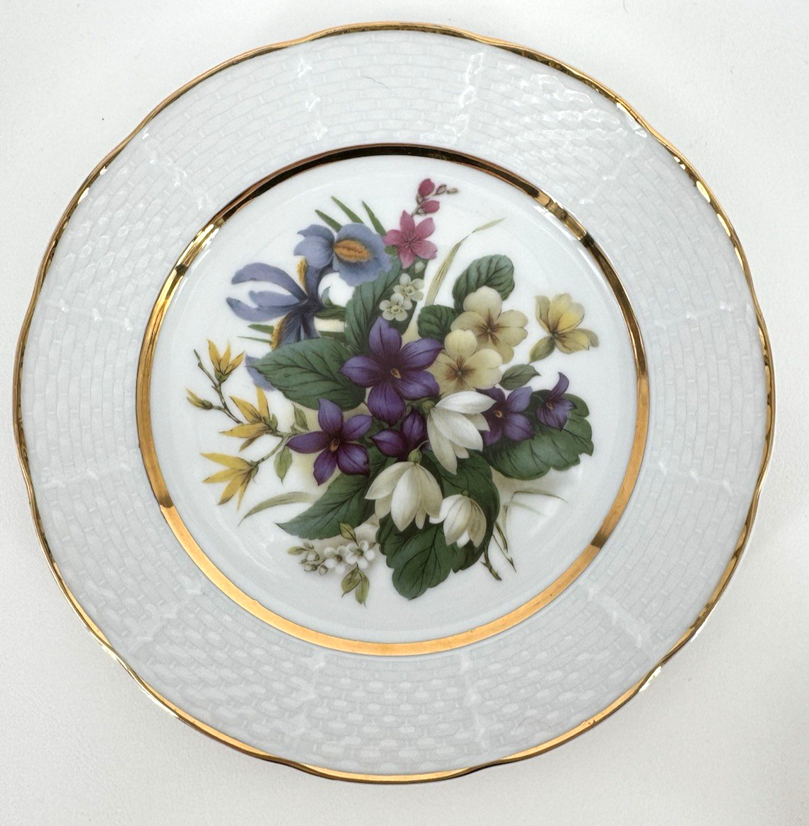 British Exchange Staffordshire Floral Porcelain Plate Gold Trim England