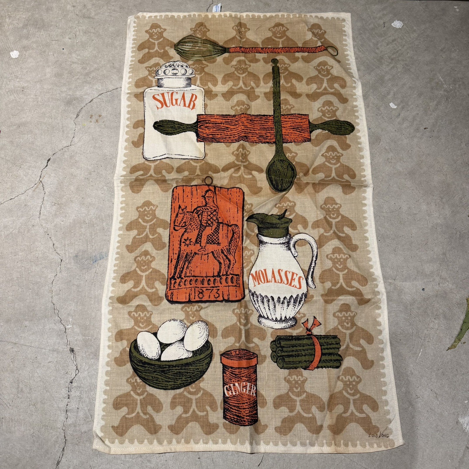 Vintage Lois Long Fallani & Cohn Tea Towel 100% Linen Gingerbread Baking Theme Vintage Lois Long Fallani & Cohn Tea Towel 100% Linen Gingerbread Baking Theme