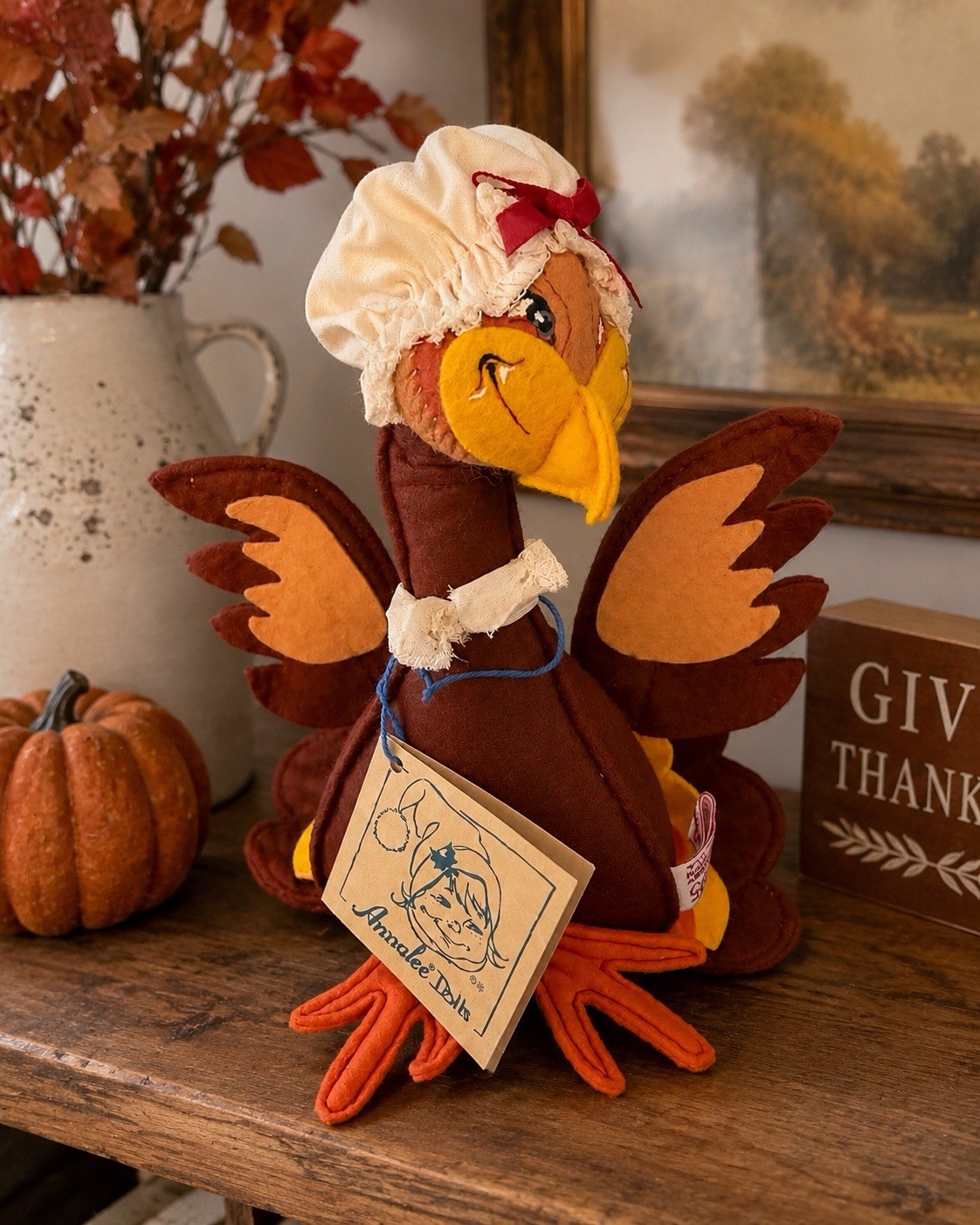 Vintage 1995 Annalee Mrs Tom Turkey Thanksgiving Felt Doll Original Tags USA