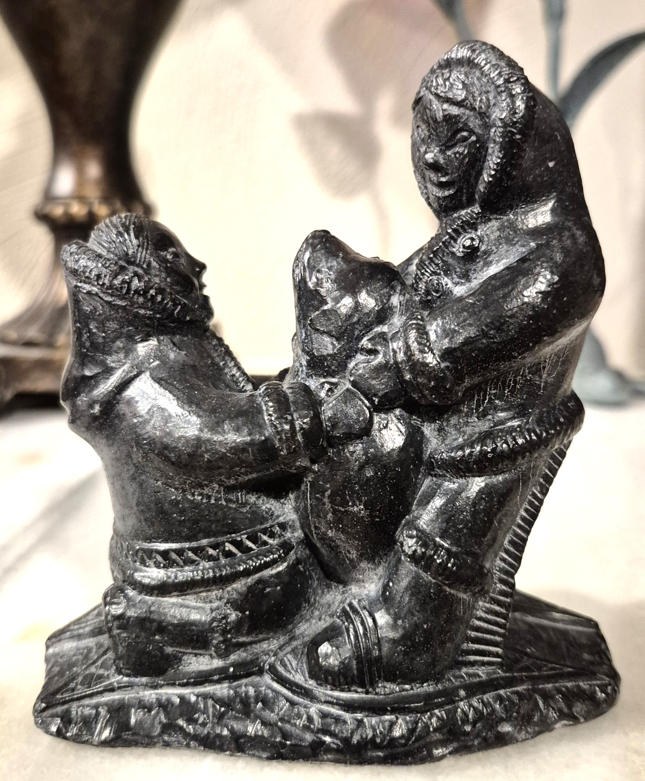 Wolf Original Eskimo Inuit Couple With Seal Soapstone Made In Canada Wolf Original Eskimo Inuit Couple With Seal Soapstone Made In Canada