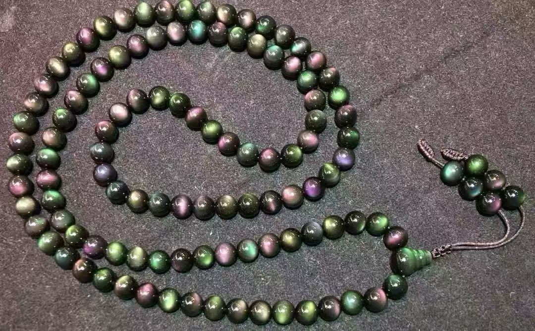 Natural Rainbow Eye Obsidian 108 Round Bead Bracelet 8mm Natural Rainbow Eye Obsidian 108 Round Bead Bracelet 8mm