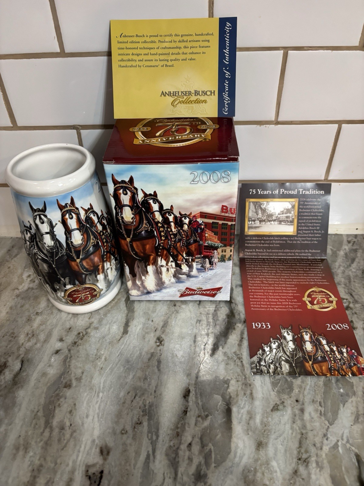 Budweiser Holiday Stein Clydesdales 75th Anniversary 2008 New in Box w/COA Budweiser Holiday Stein Clydesdales 75th Anniversary 2008 New in Box w/COA