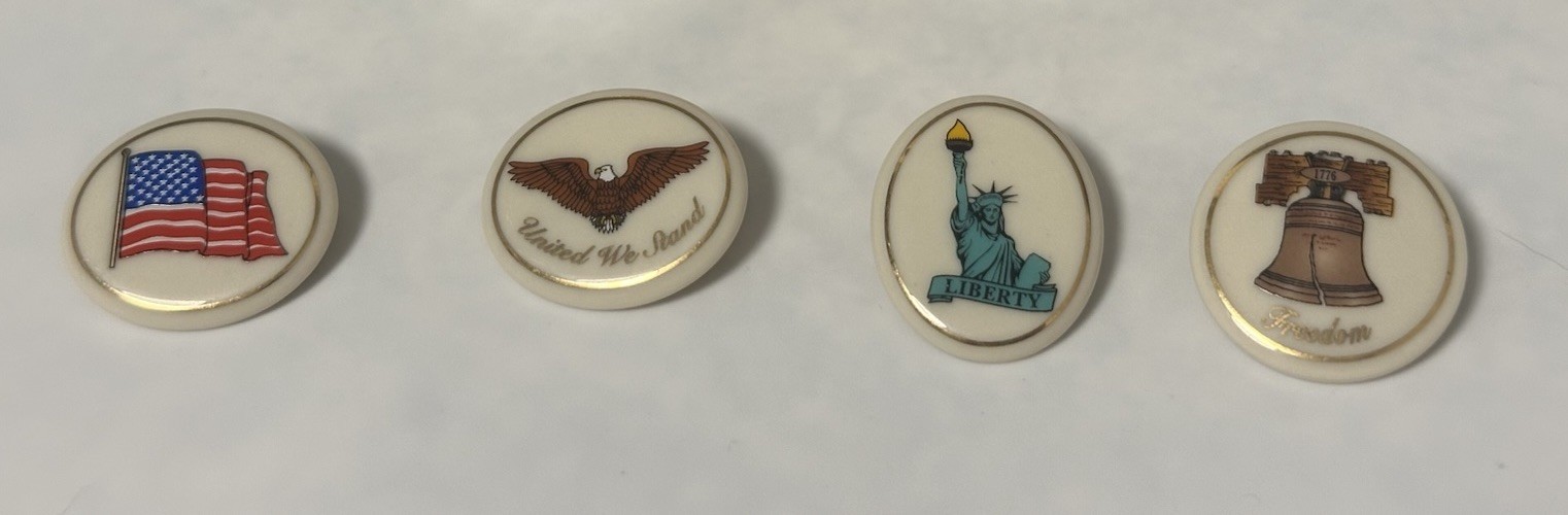 Lenox USA Made Porcelain Lapel Pins Patriotic Set of 4 Nice Shape