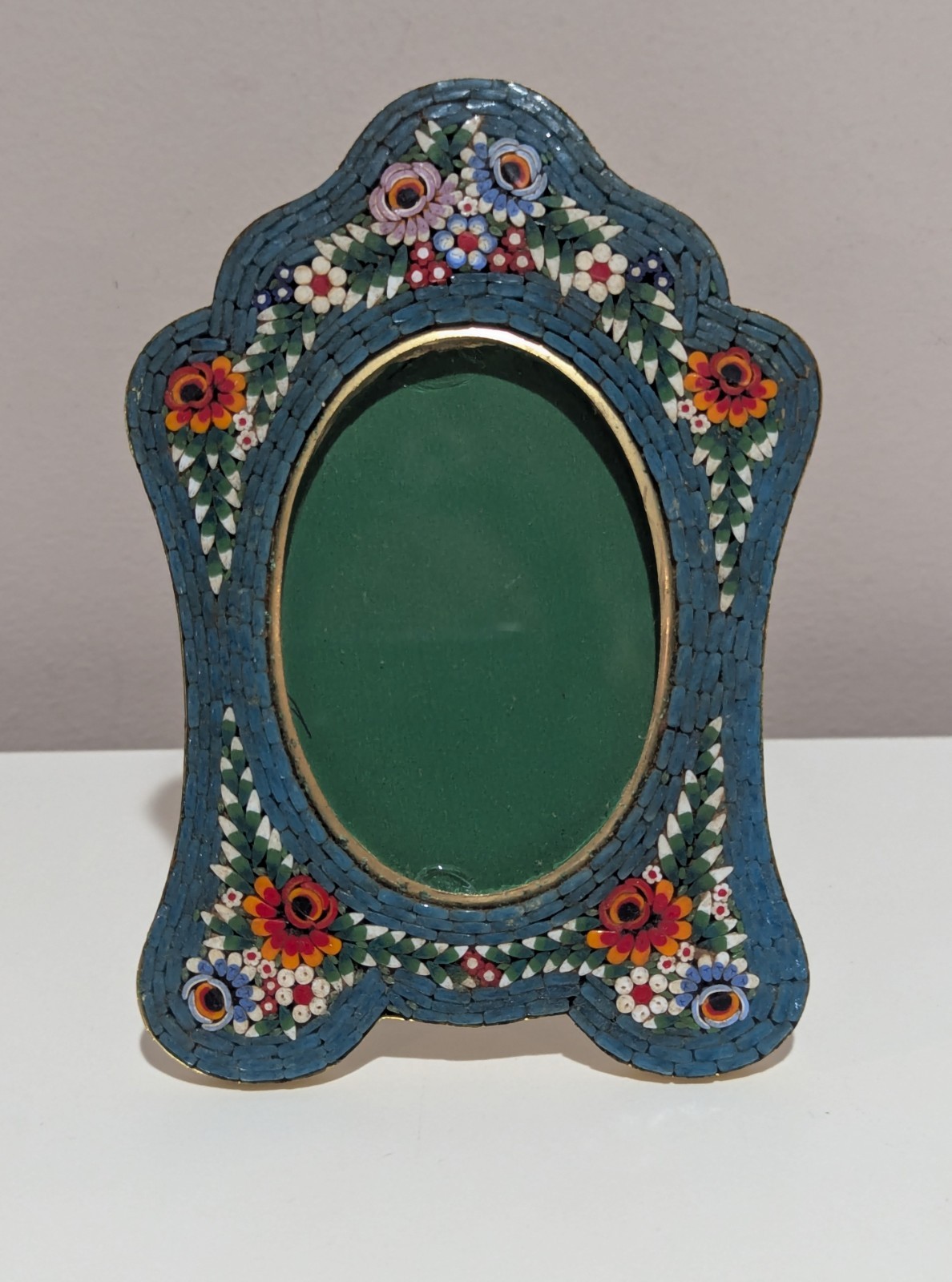 Antique Micro Mosaic Flowers  Italian Picture Frame 3.75\