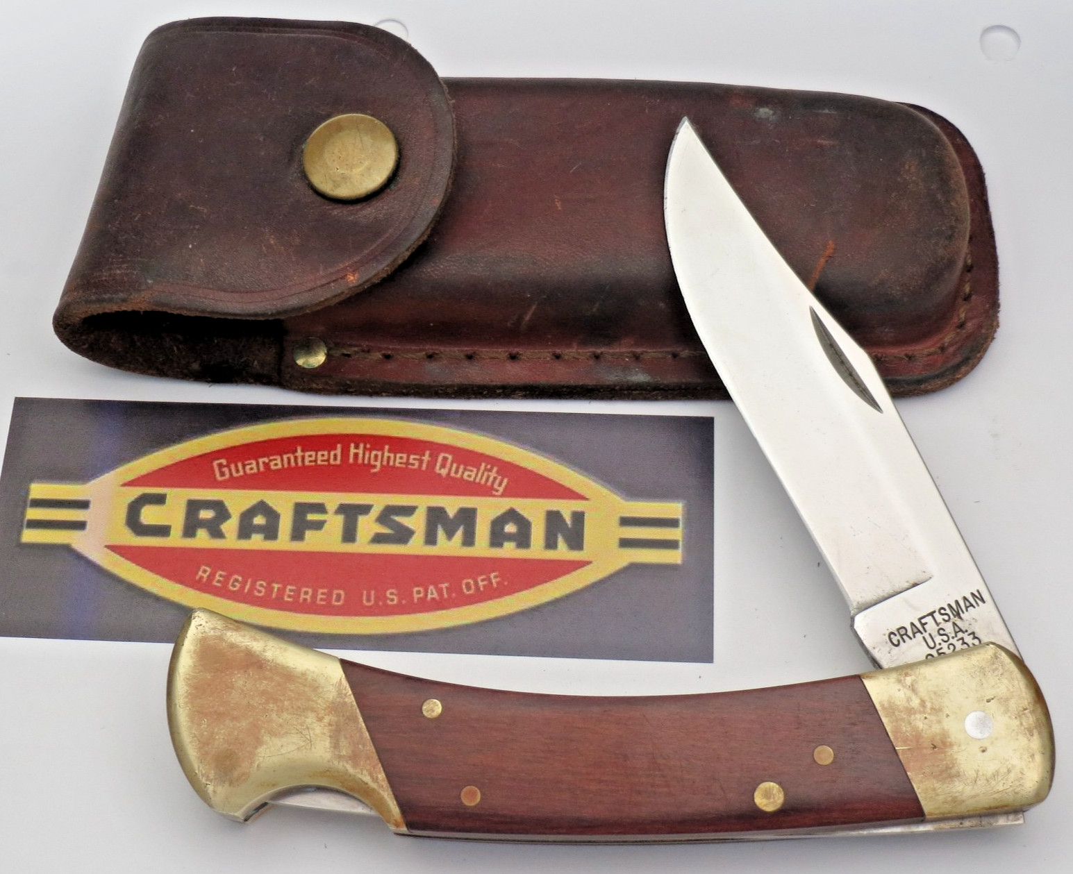 Vintage SEARS CRAFTSMAN USA Lockback Folding Hunter Knife Wood Handles - Unused