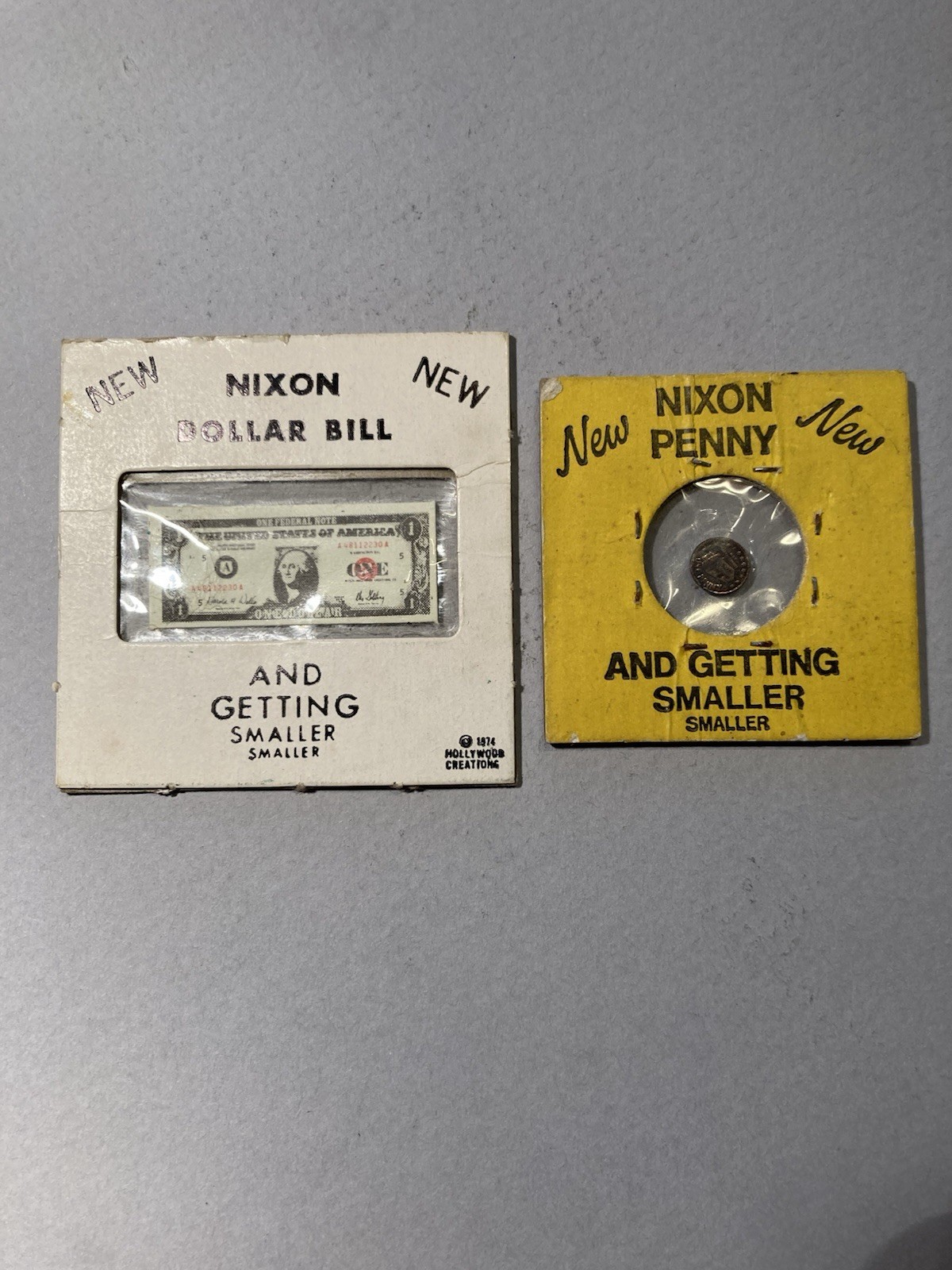 Vintage 1974 Nixon Penny & Nixon Dollar And Getting Smaller (2 pcs)FREE SHIPPING