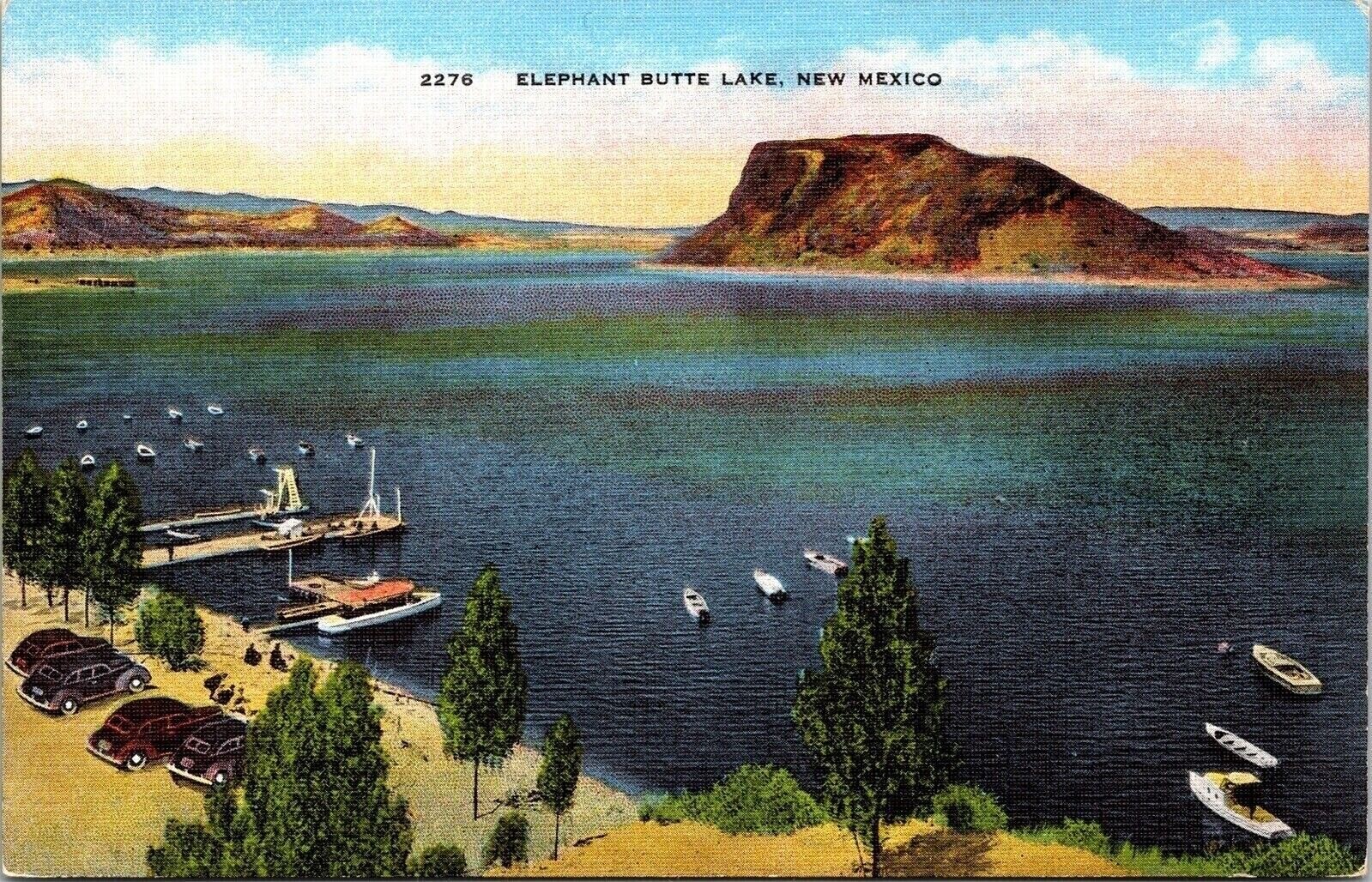 Elephant Butte Lake New Mexico NM Linen Postcard EC Kropp VTG UNP Unused Old Car