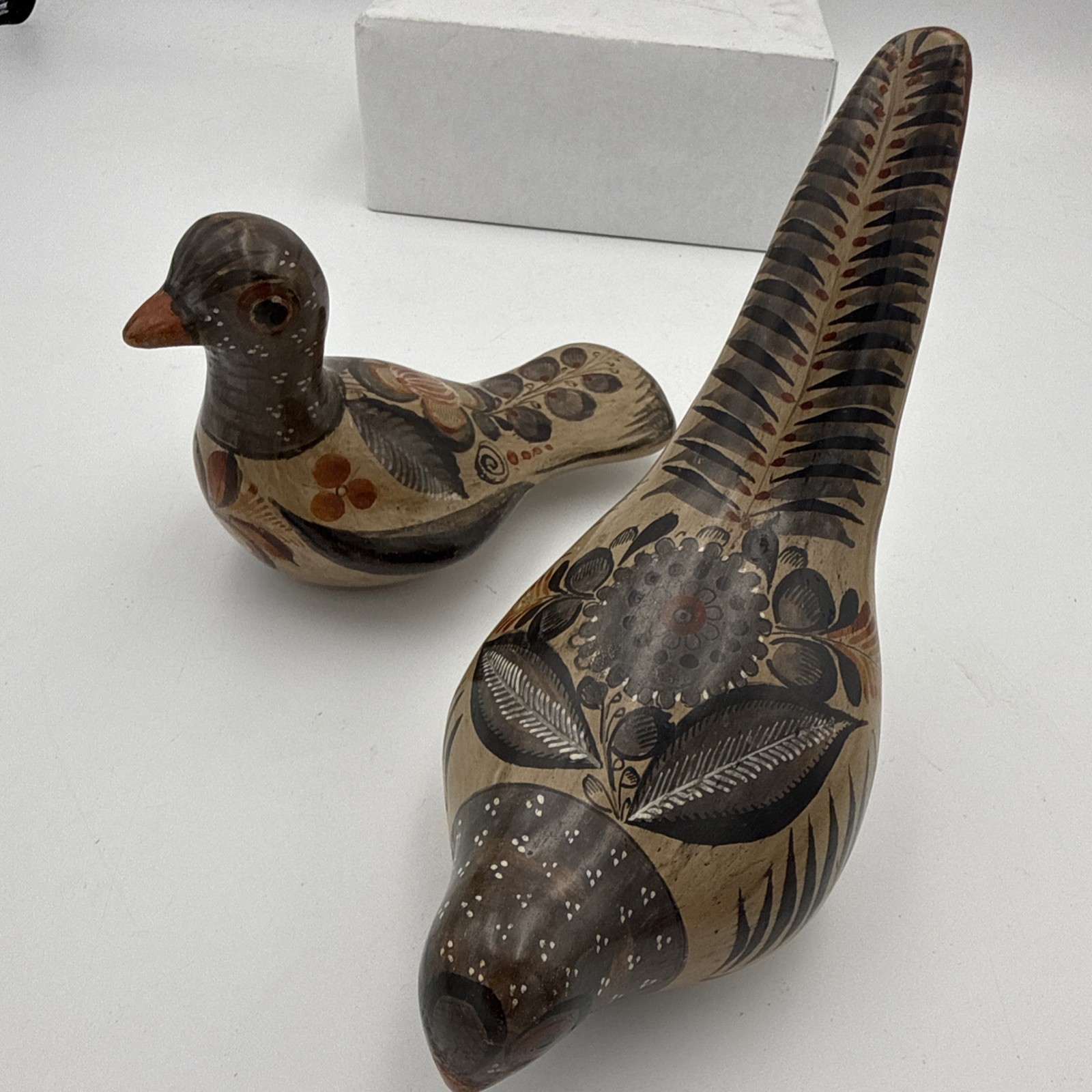 Vintage Tonala Mexican Pottery Bird Figurines Pair Hand Painted Folk Art Pair Vintage Tonala Mexican Pottery Bird Figurines Pair Hand Painted Folk Art Pair