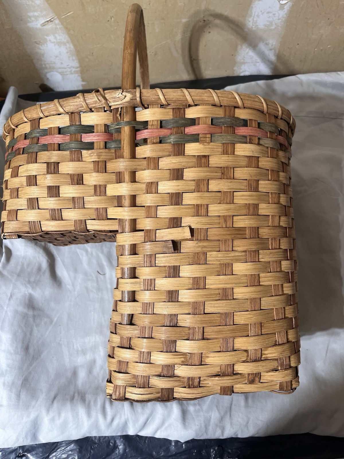 Vintage Rustic Country Woven Stair Step Wicker Basket Cottagecore