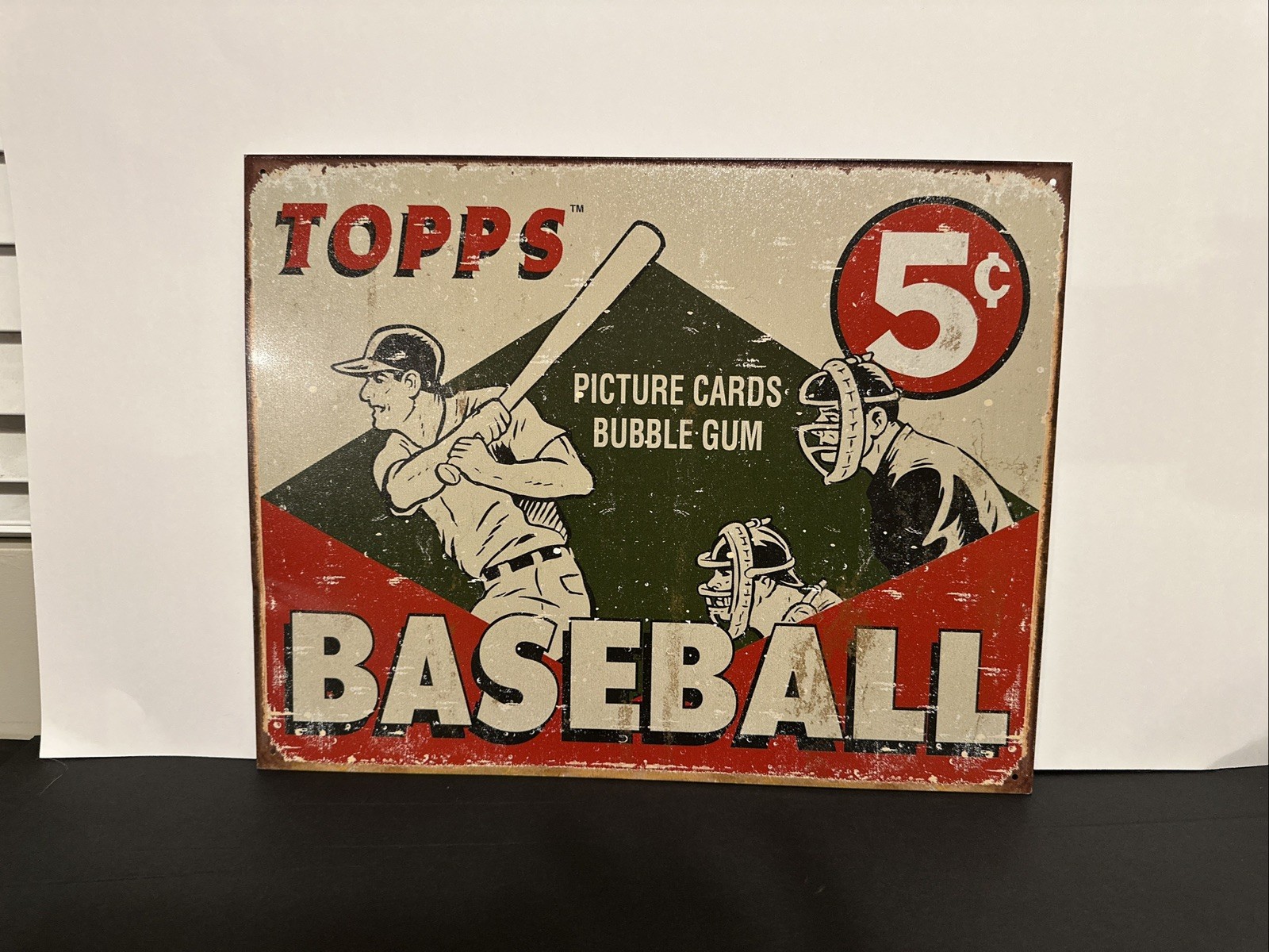 TOPPS PICTURE CARDS BUBBLE GUM BASEBALL Retro Tin Wall Sign - Garage -16x12.5”