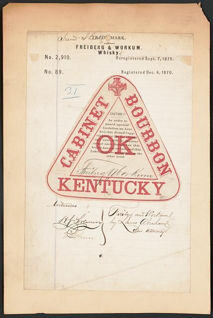 Kentucky 1875 Cabinet Bourbon Whiskey Trademark Label Freiberg Workum