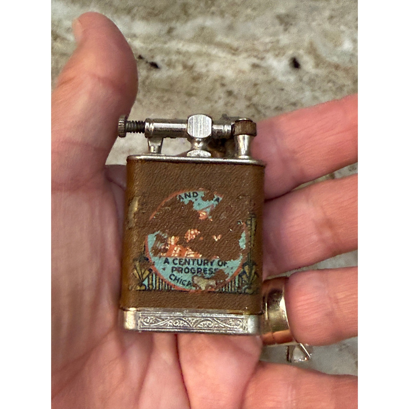 Vintage 1933 Chicago Worlds Fair A Century of Progress Lift Arm Lighter Leather Vintage 1933 Chicago Worlds Fair A Century of Progress Lift Arm Lighter Leather