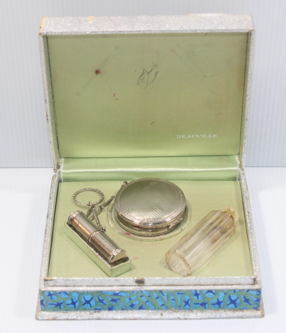 Vintage Deauville Perfume Powder Compact Vanity Box Set Richard Hudnut