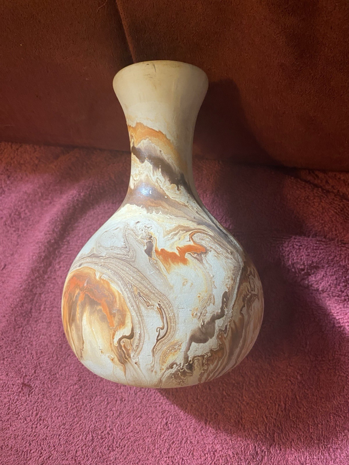 Nemadji pottery vase:Multi Color Design:Waterfall Pattern:Handmade:Trible Stamp