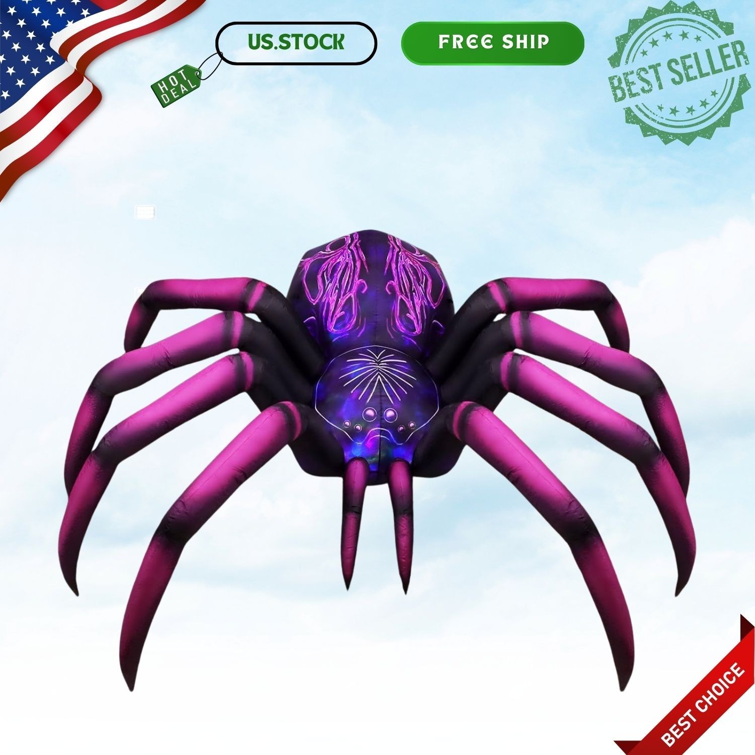 9-Foot Inflatable Purple Gradient Spider, LED Outdoor Yard Decor 9-Foot Inflatable Purple Gradient Spider, LED Outdoor Yard Decor