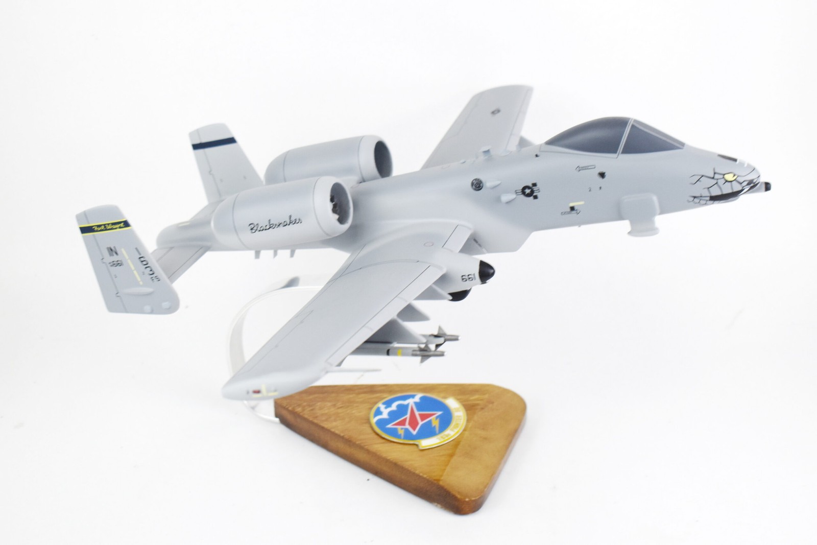 163d Fighter Squadron Blacksnakes A-10 Warthog Model, Fairchild, 1/33 Mahogany