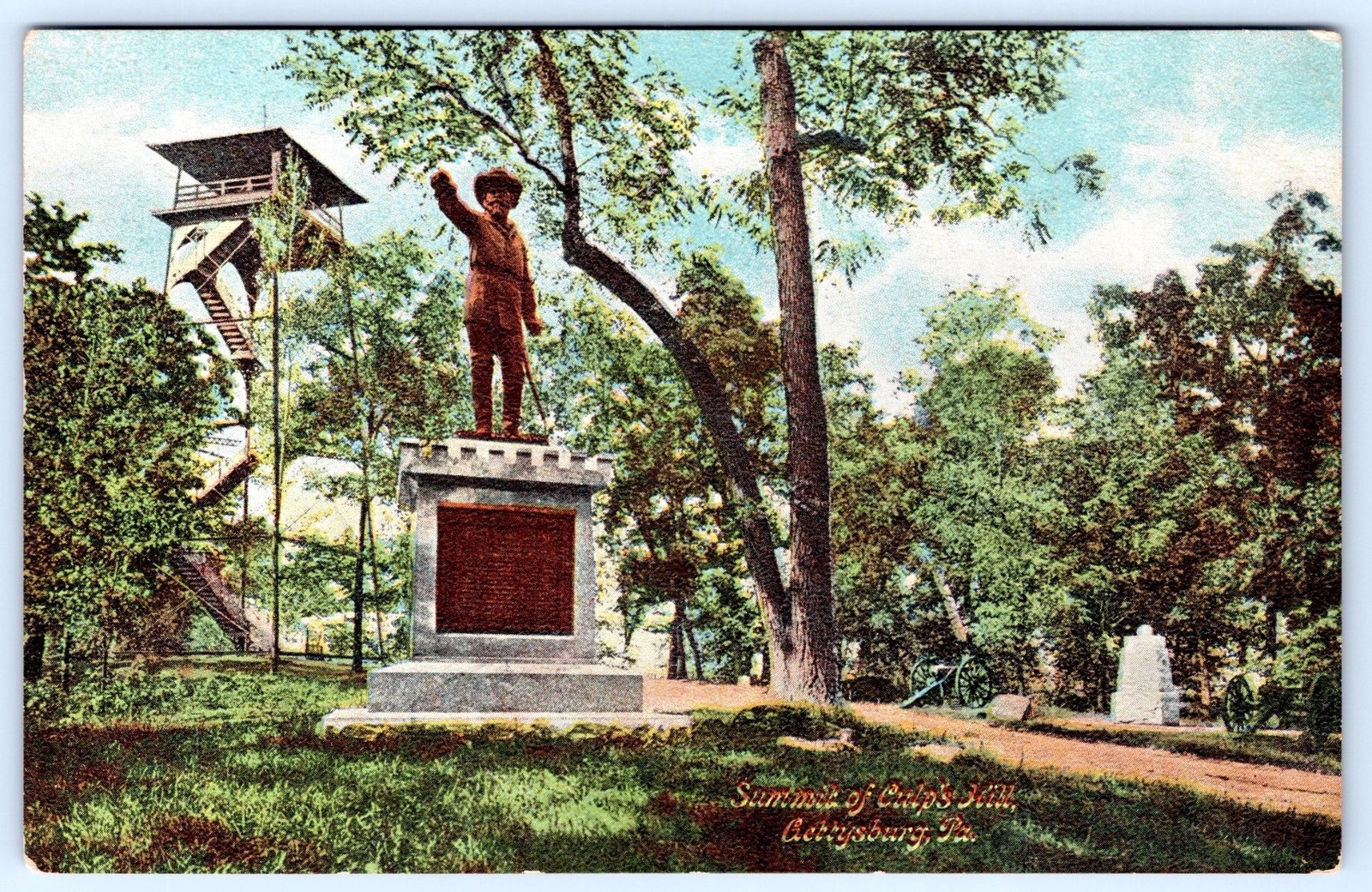 1910's SUMMIT OF CULP'S HILL TOWER & GREENE STATUE GETTYSBURG PA CIVIL WAR PARK