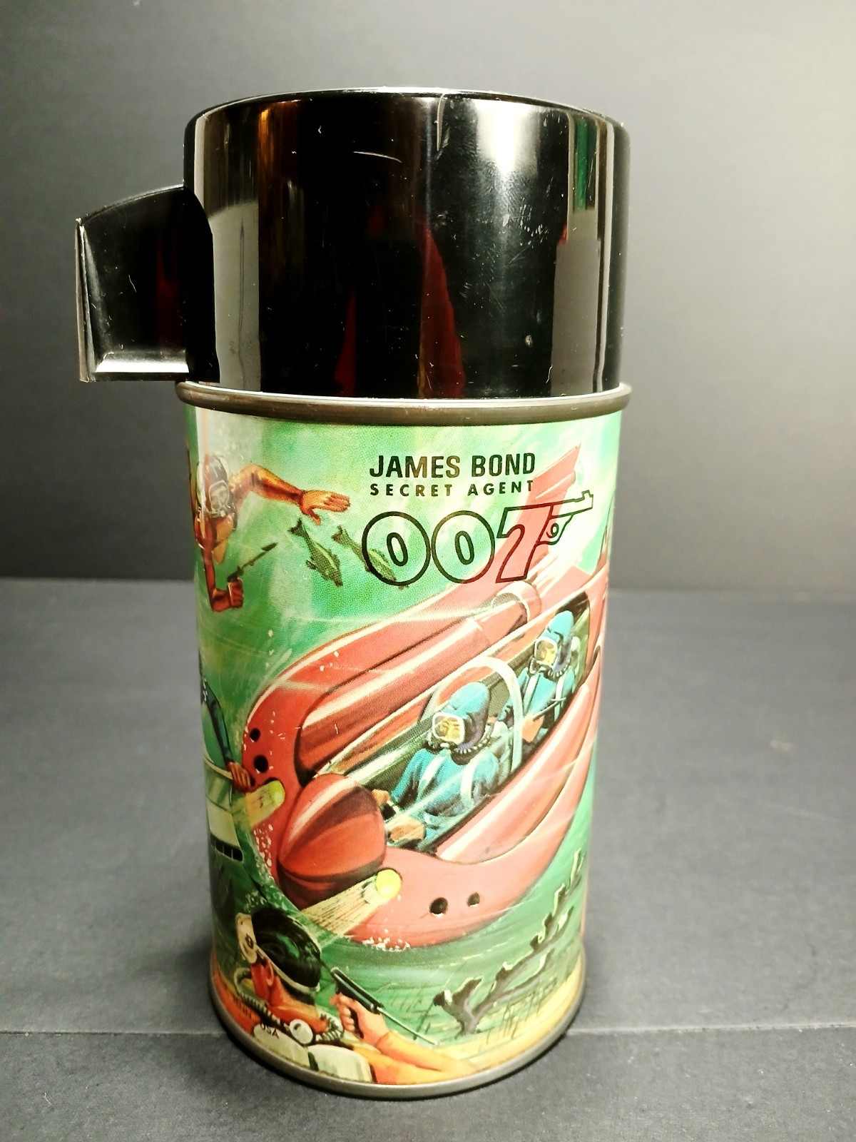 Vtg 1966 Aladdin Metal 8oz JAMES BOND 007 Thermos with stopper and cup