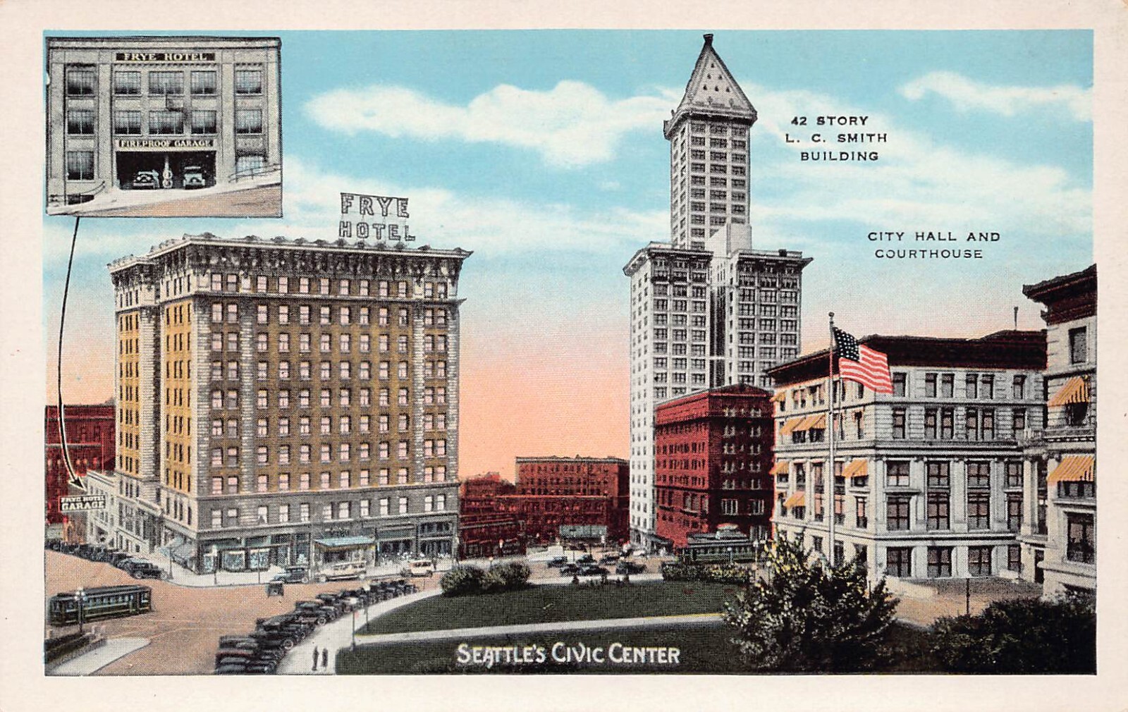 Seattle WA Washington Frye Hotel Courthouse Smith Tower 1920s Vtg Postcard B66