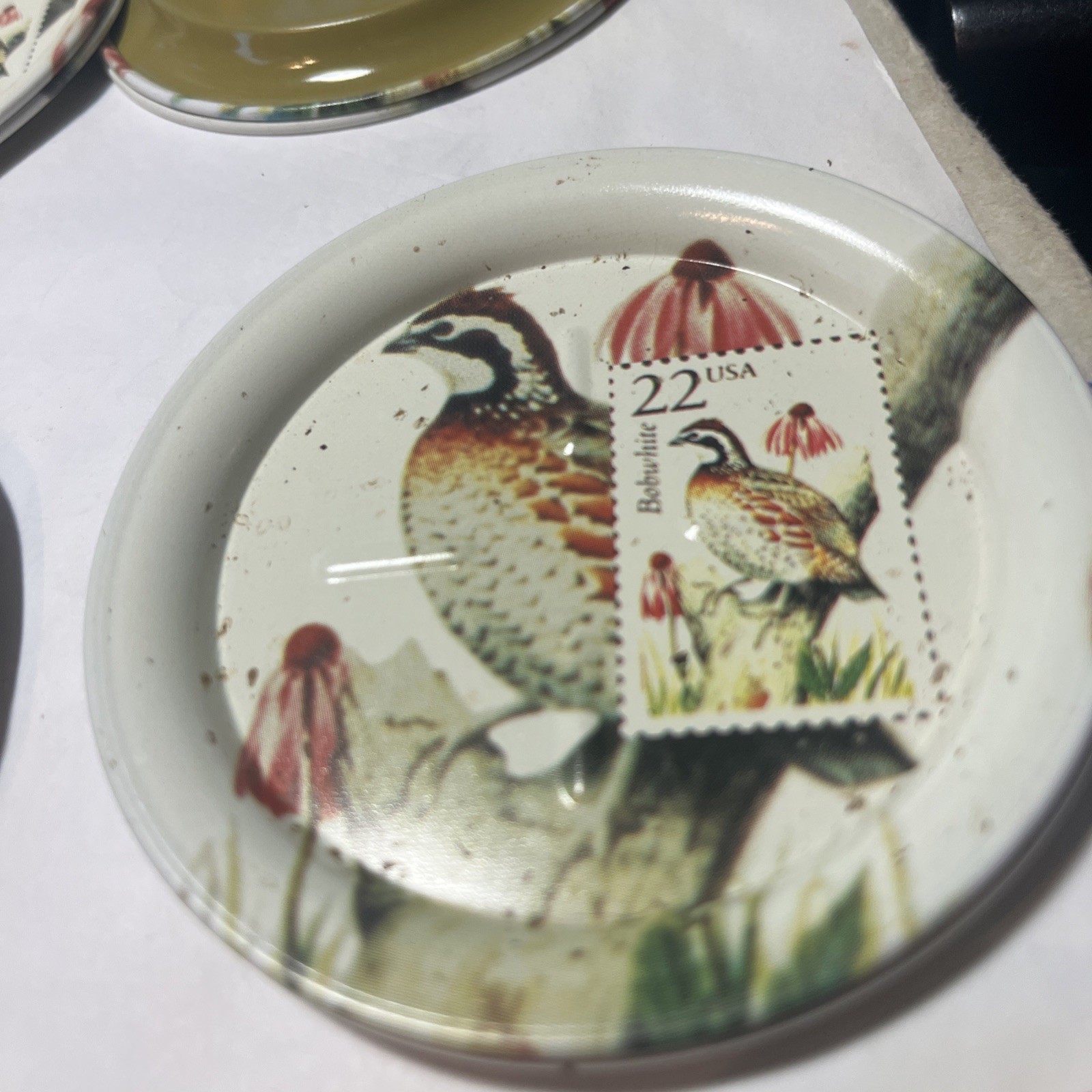  8 Postmark Bird Coasters Stamps 1987 USPS round metal Bobwhite Quail 