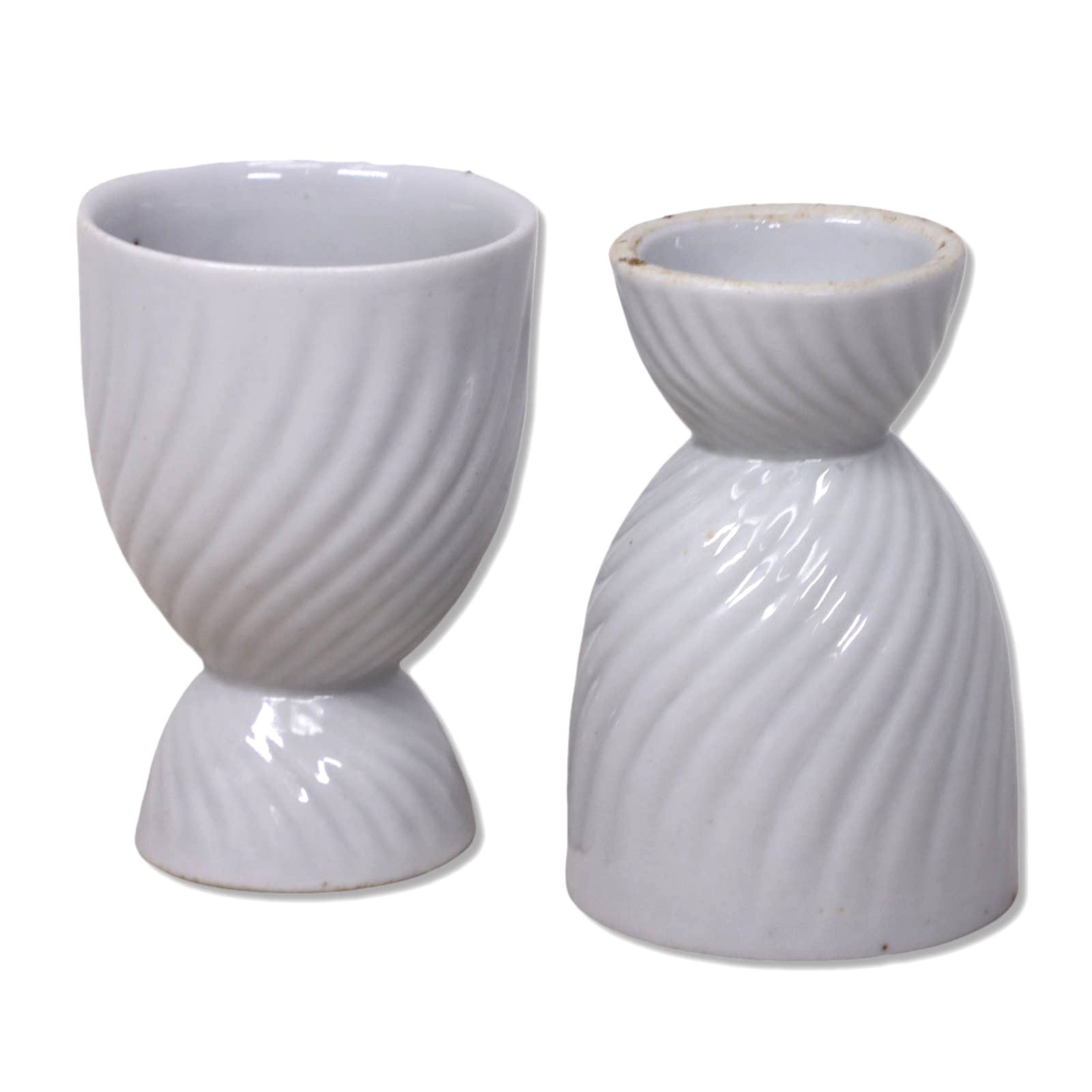 Swirl Fluted White Porcelain Double Egg Cups Vintage 2pcs Swirl Fluted White Porcelain Double Egg Cups Vintage 2pcs