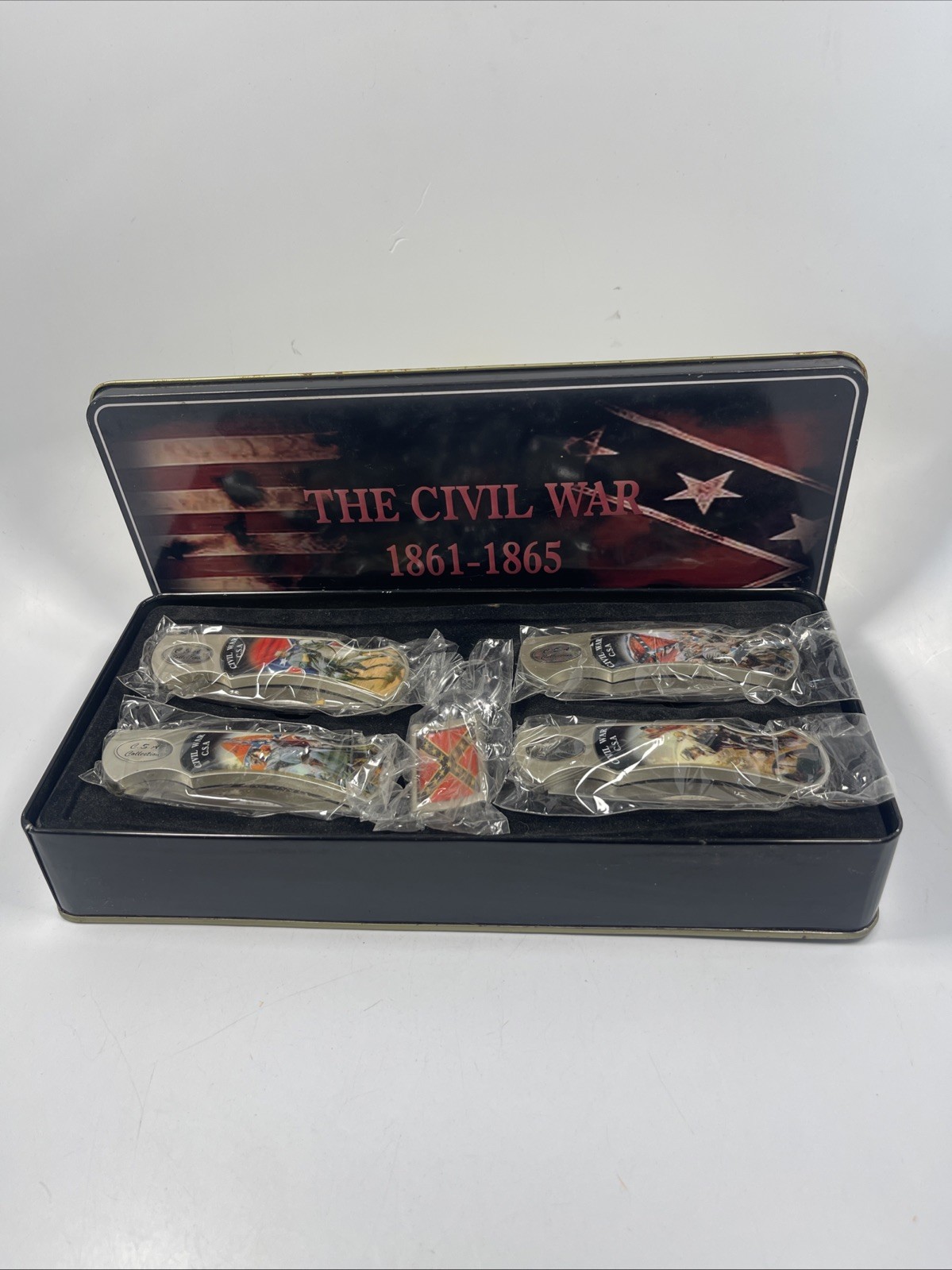Rare 1861-1865 The Civil War Commemorative Knife Set- Keychain. Confederate set