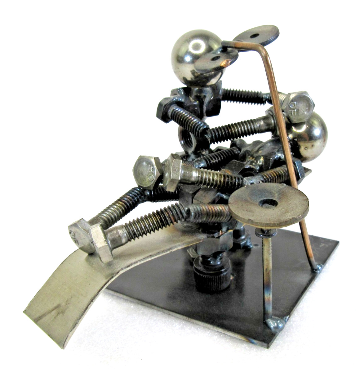 artist signed Dentist Brutalist nuts & bolts Sculpture metal dental figurine vtg