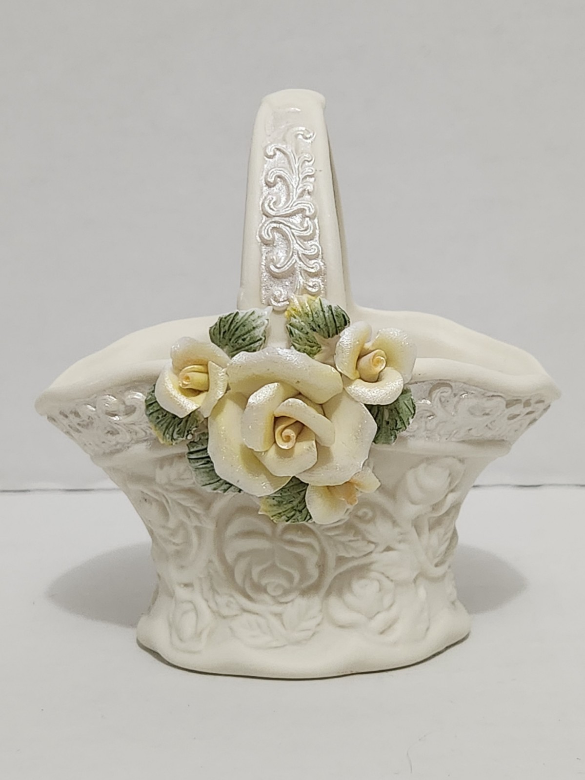 Vintage Bone China? Porcelain? Ceramic? Yellow Rose Bouquet Basket 