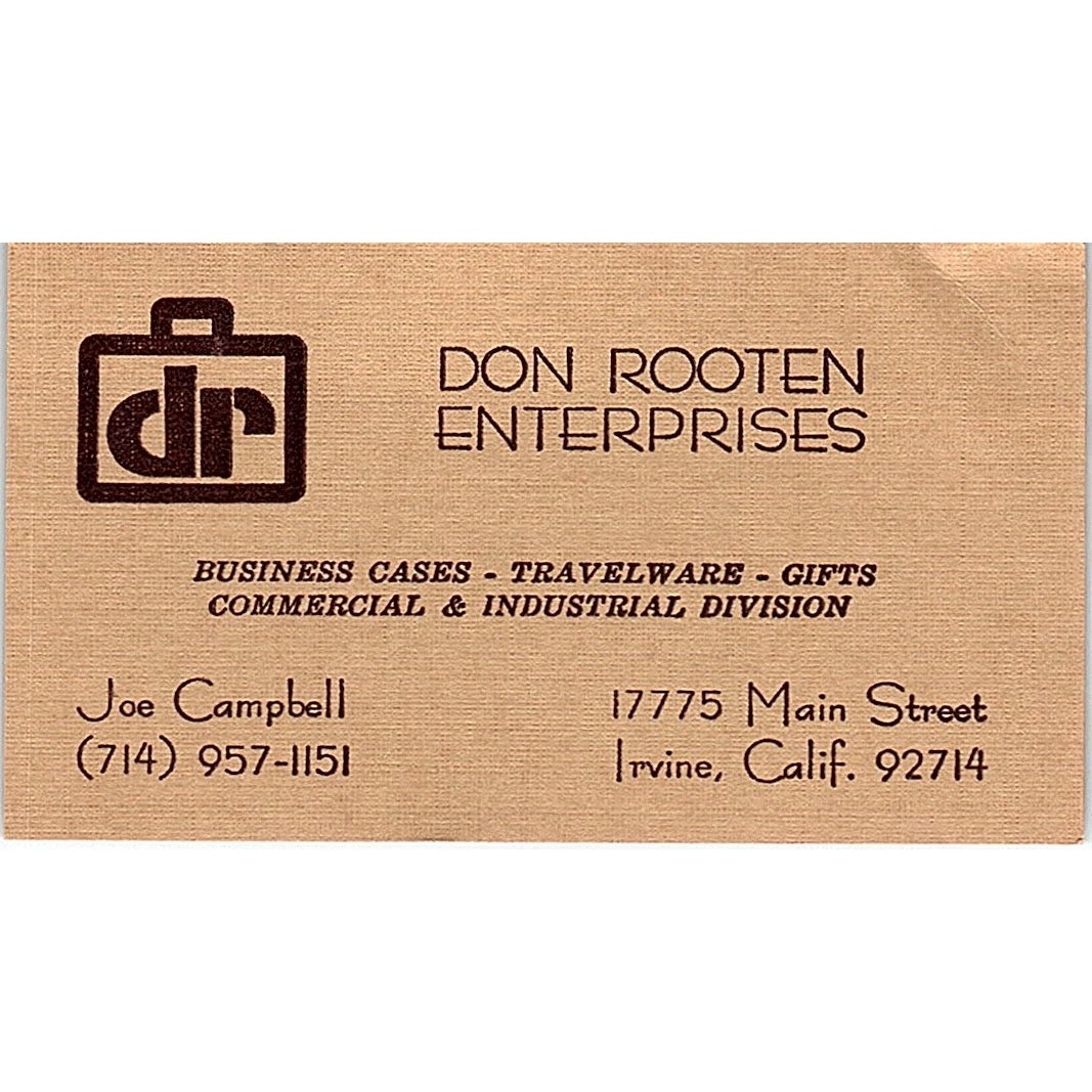Don Rooten Enterprise Joe Campbell Irvine CA Vintage Business Card SB4-B8 Don Rooten Enterprise Joe Campbell Irvine CA Vintage Business Card SB4-B8