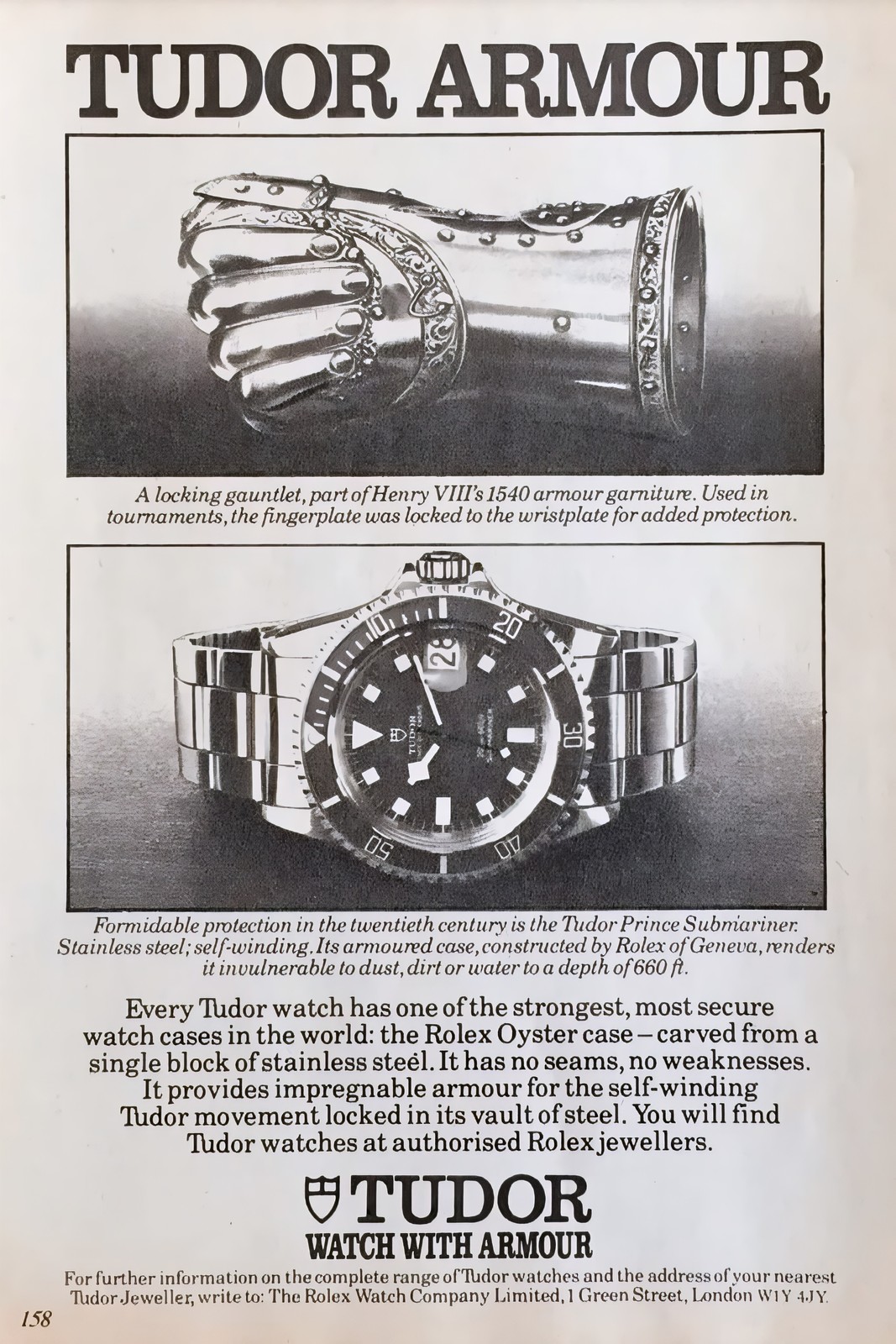 Vintage Tudor Watch Advertisement Armour Campaign Submariner Photo Reprint
