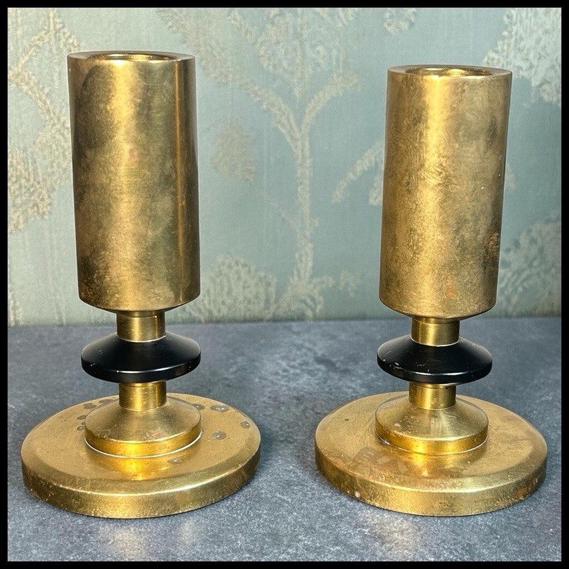 Pair Vintage Vallonmässing Swedish Brass MCM Candlestick Holders Söderköping Pair Vintage Vallonmässing Swedish Brass MCM Candlestick Holders Söderköping
