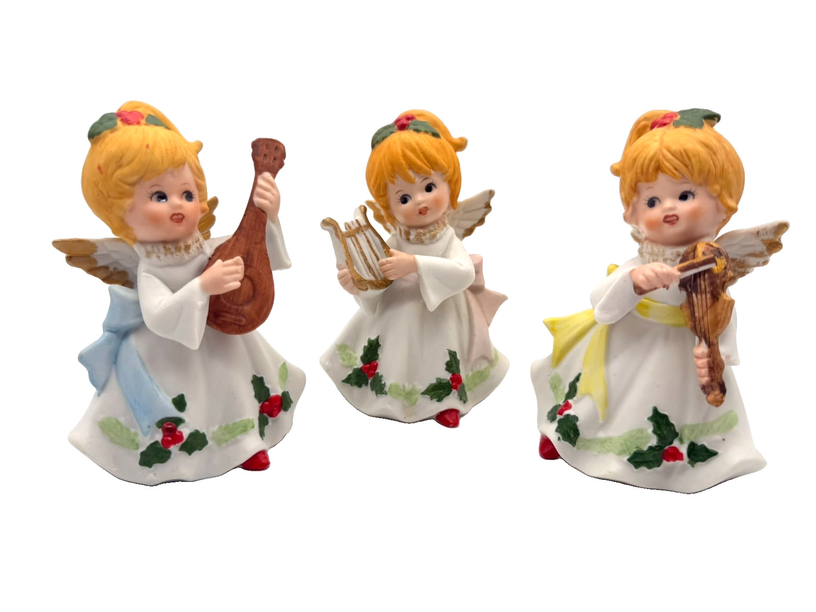 Vintage Homco Porcelain Christmas Angel Figurines Set of 3 Insturments Vintage Homco Porcelain Christmas Angel Figurines Set of 3 Insturments