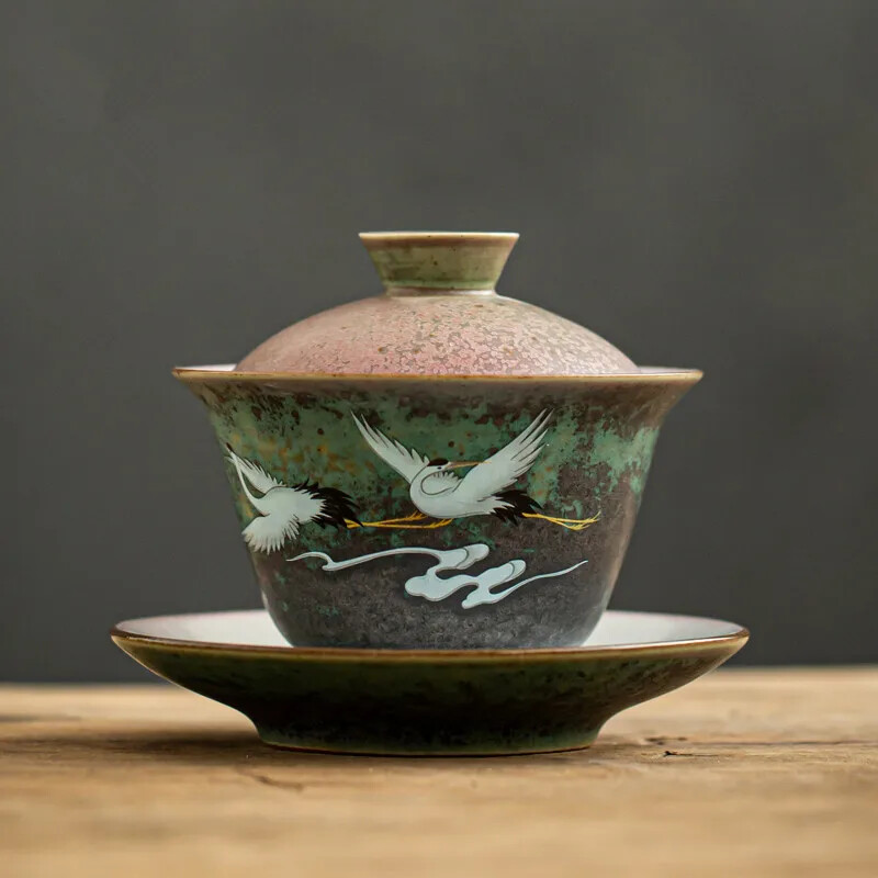 Large Ceramic Retro Tea Cover Bowl with Lid Sancai Gaiwan Single Tea Bowl Large Ceramic Retro Tea Cover Bowl with Lid Sancai Gaiwan Single Tea Bowl