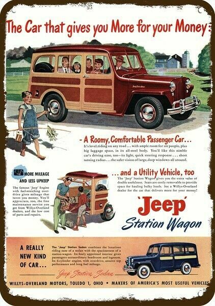 1949 JEEP Woody Wood Panel Station Wagon Vntg-Look DECORATIVE REPLICA METAL SIGN 1949 JEEP Woody Wood Panel Station Wagon Vntg-Look DECORATIVE REPLICA METAL SIGN