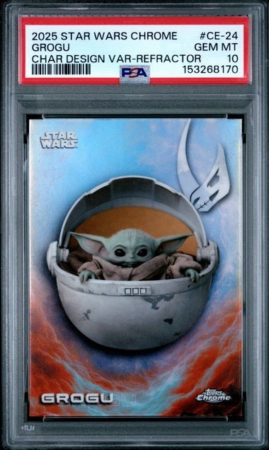 2025 TOPPS STAR WARS CHROME CHARACTER DESIGN VARIATION GROGU #CE-24 PSA 10