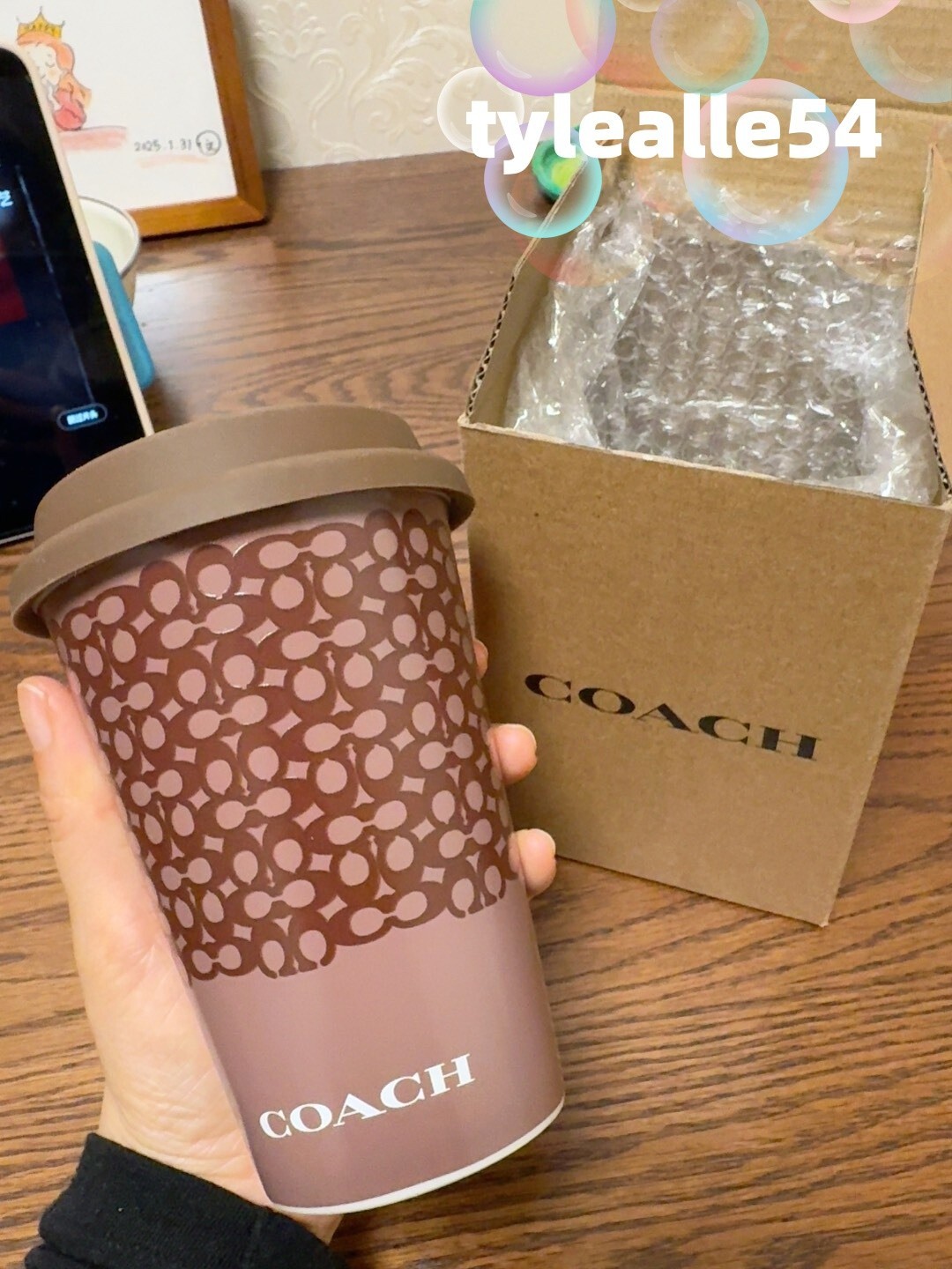 Coach Brown Ceramic Travel Mug Coffee Cup Tumbler Gift