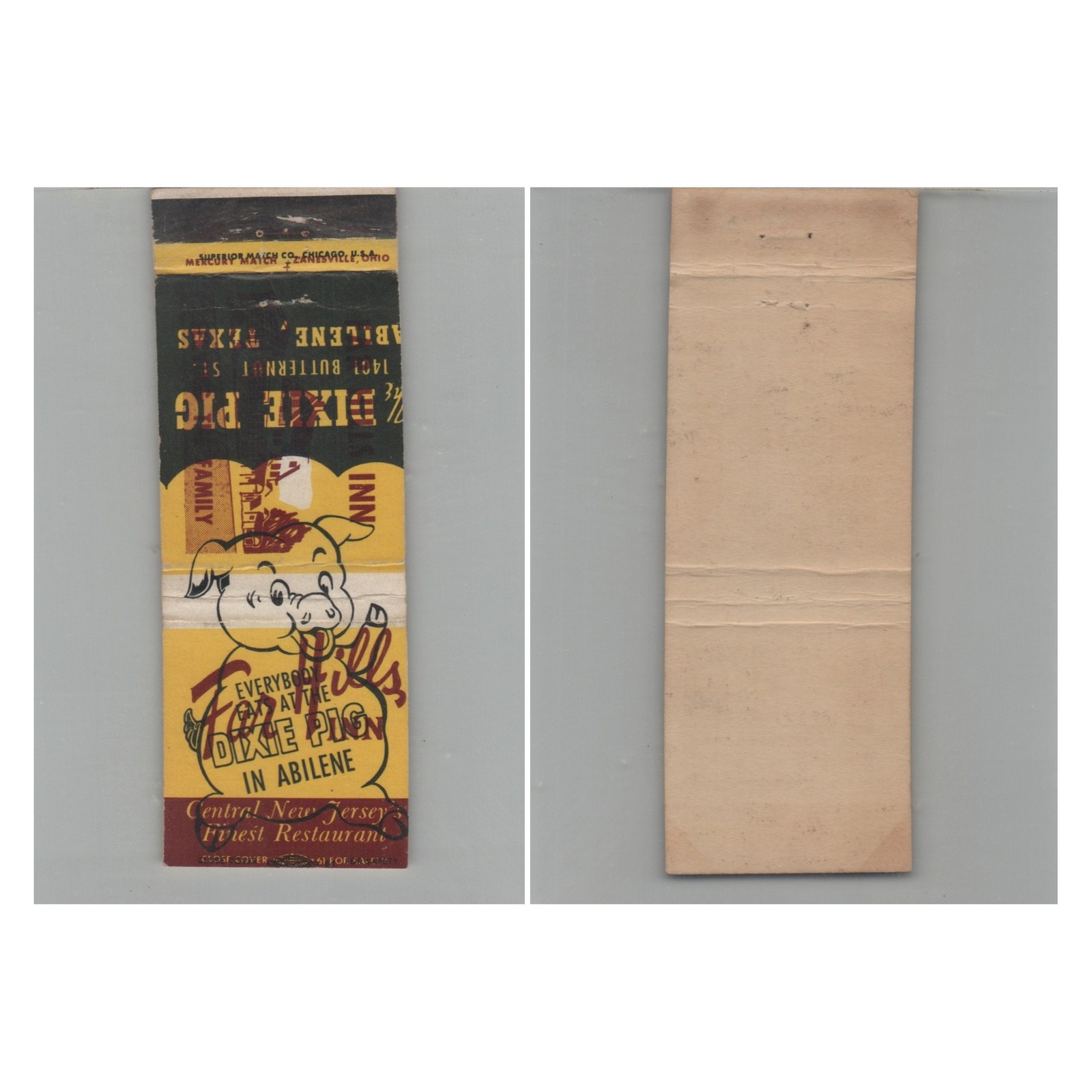 Matchbook Cover Dixie Pig Restaurant Abilene TX