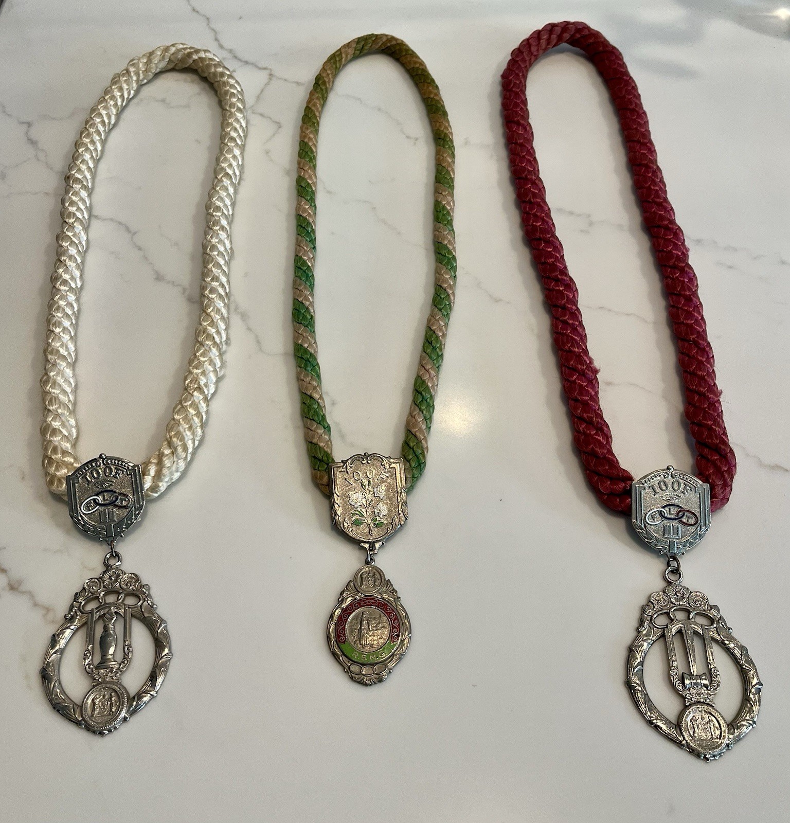 3 Vintage IOOF Odd Fellows Medals w/ Rope Lanyard 3 Vintage IOOF Odd Fellows Medals w/ Rope Lanyard