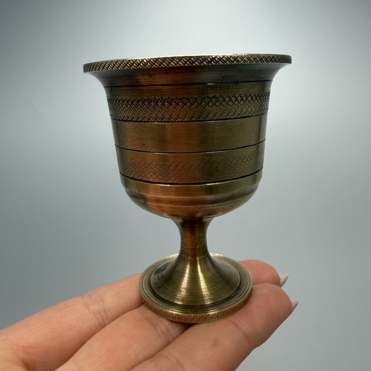 Antique French Brass Egg Cup Holder Pedestal Engraved Decorative Tableware Antique French Brass Egg Cup Holder Pedestal Engraved Decorative Tableware