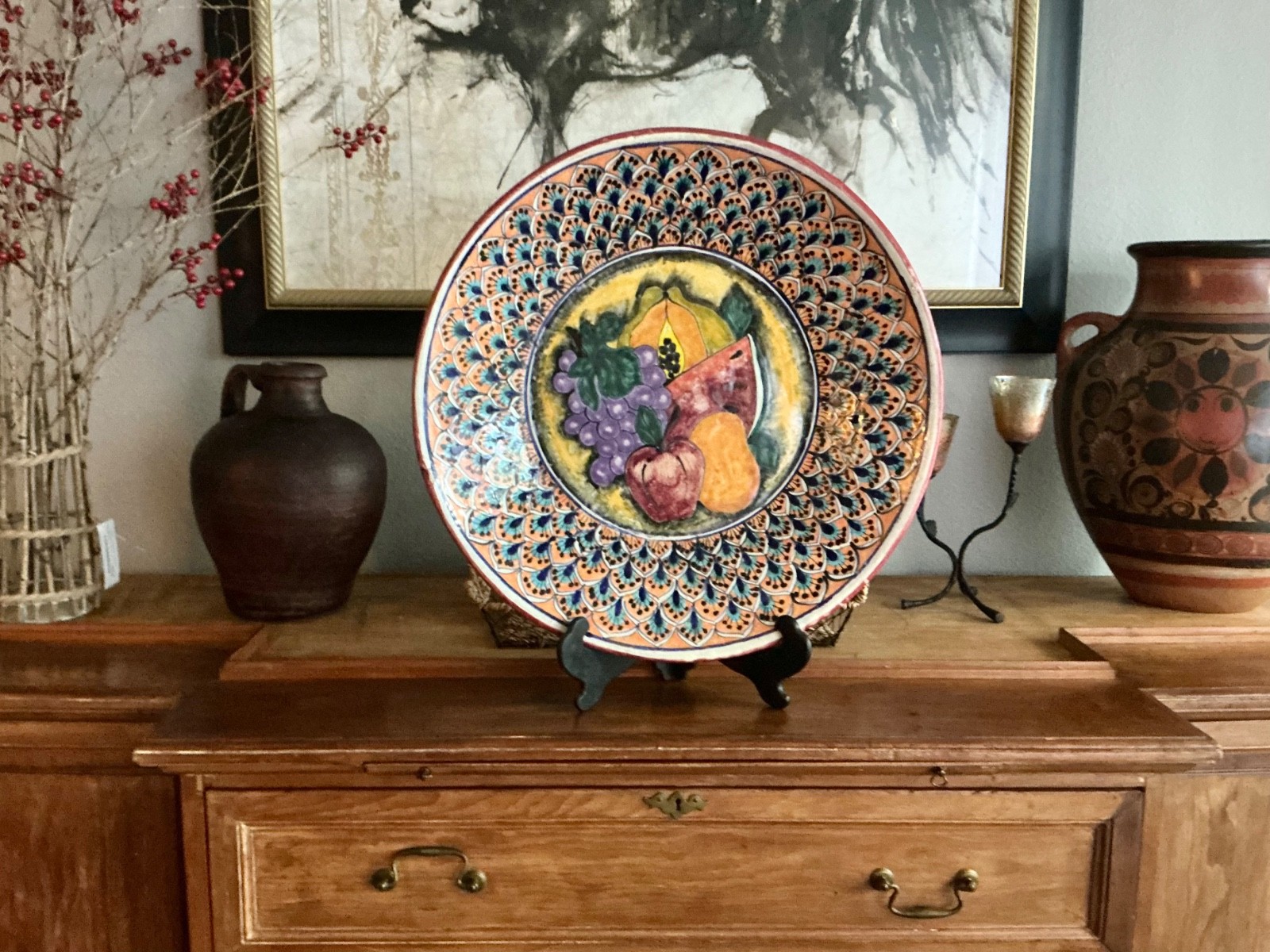 Large 20” Vintage Mexican Talavera Platter Hand Painted Majolica Charger Large 20” Vintage Mexican Talavera Platter Hand Painted Majolica Charger
