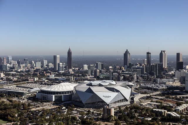 Photo:Atlanta Georgia 2017 Aerial Skyline Mercedes-Benz Stadium Downtown