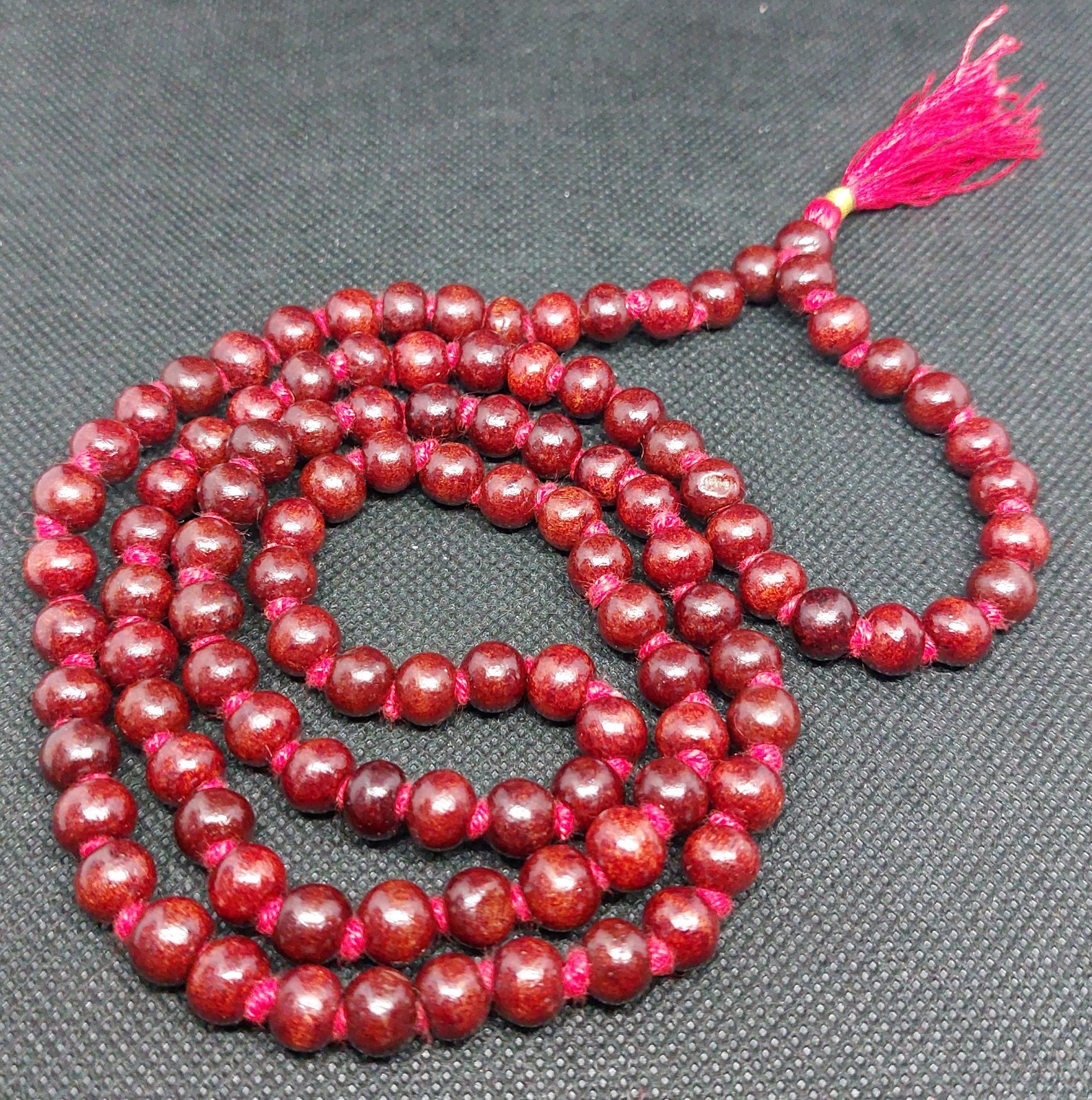 Red Sandalwood Mala 109 Beads 8mm Knotted Japa Prayer Necklace 38cm