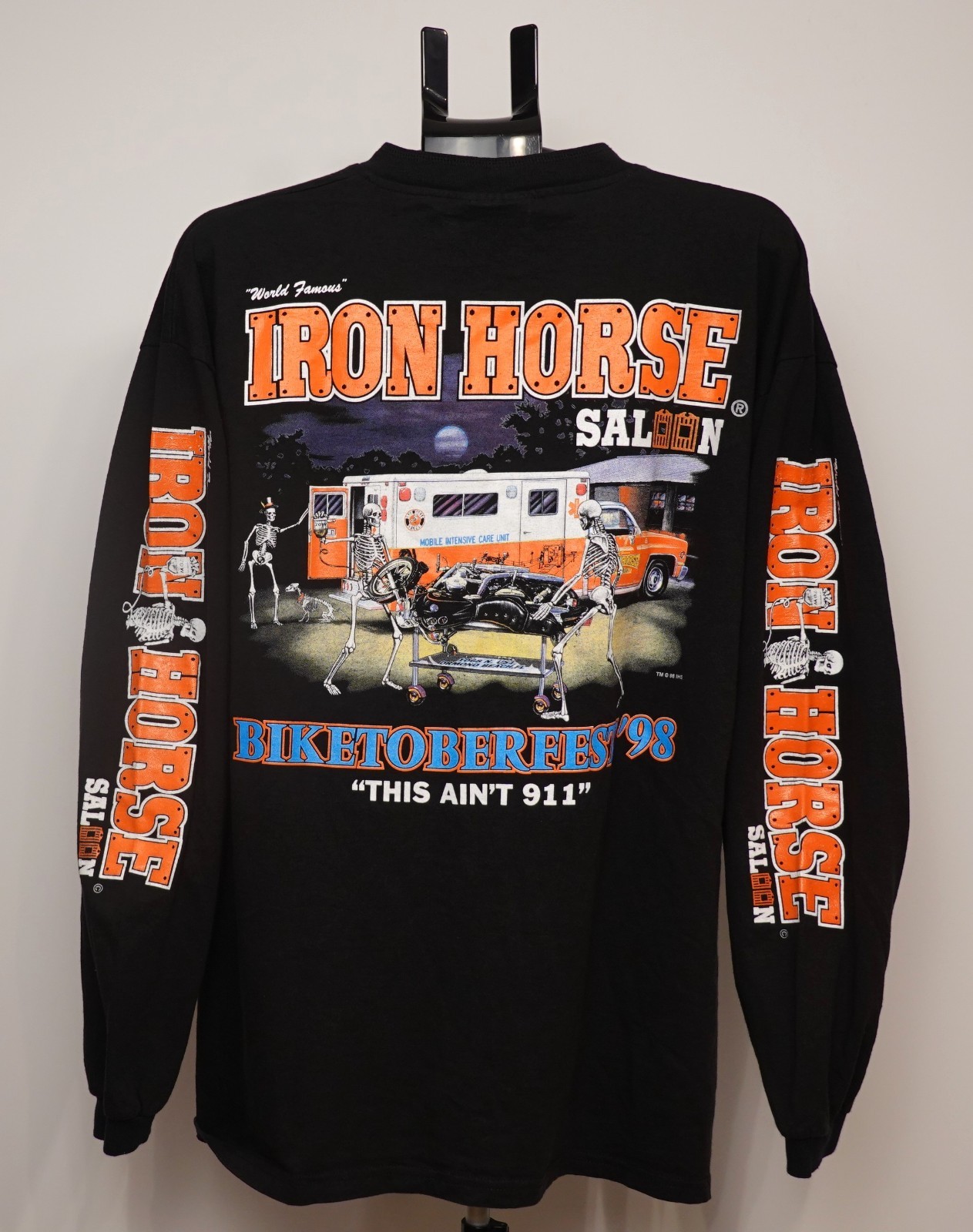 Biketoberfest 98 Iron Horse Saloon Harley Skeleton This Ain\'t 911 XL LS T-Shirt Biketoberfest 98 Iron Horse Saloon Harley Skeleton This Ain\'t 911 XL LS T-Shirt