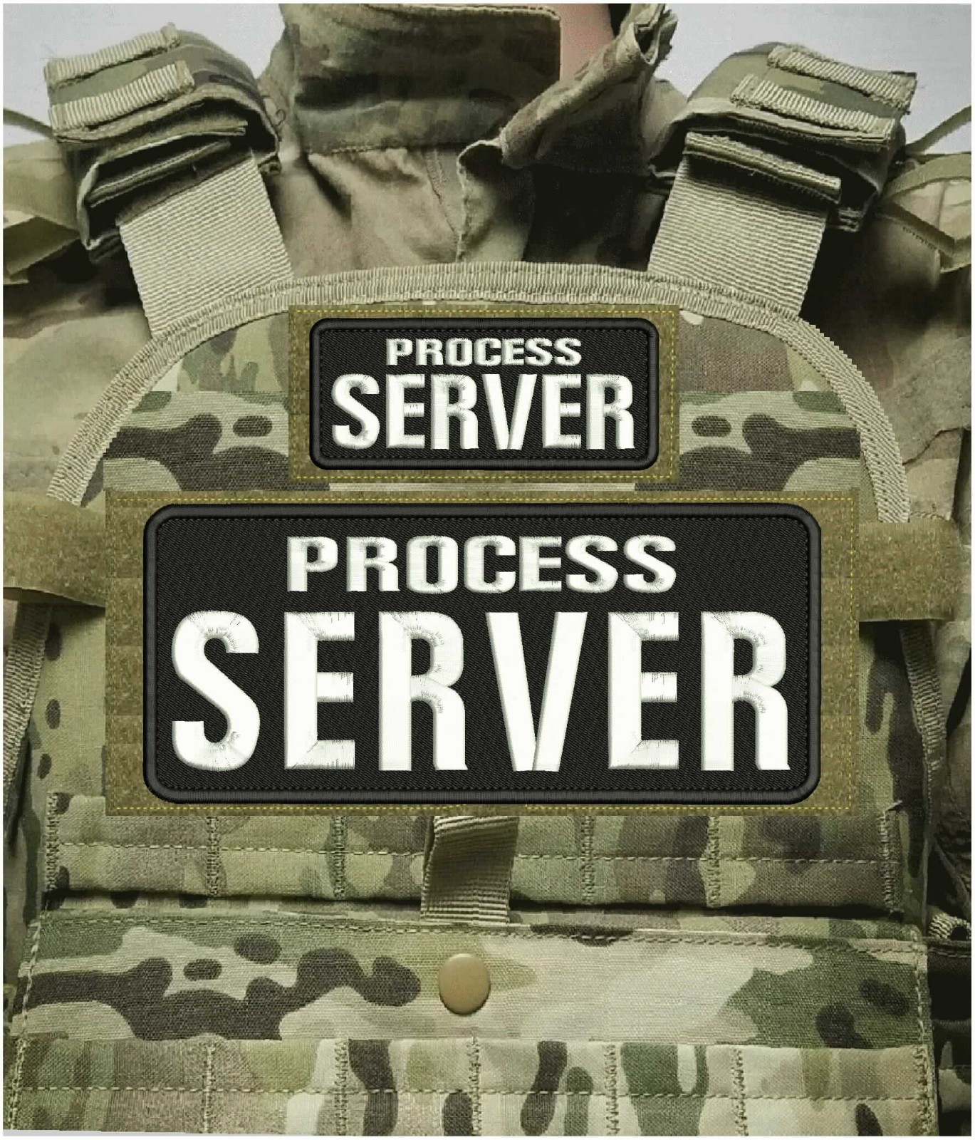 Process server  Emb Patche 4x10 And 2x5 Hook On Back White On Black