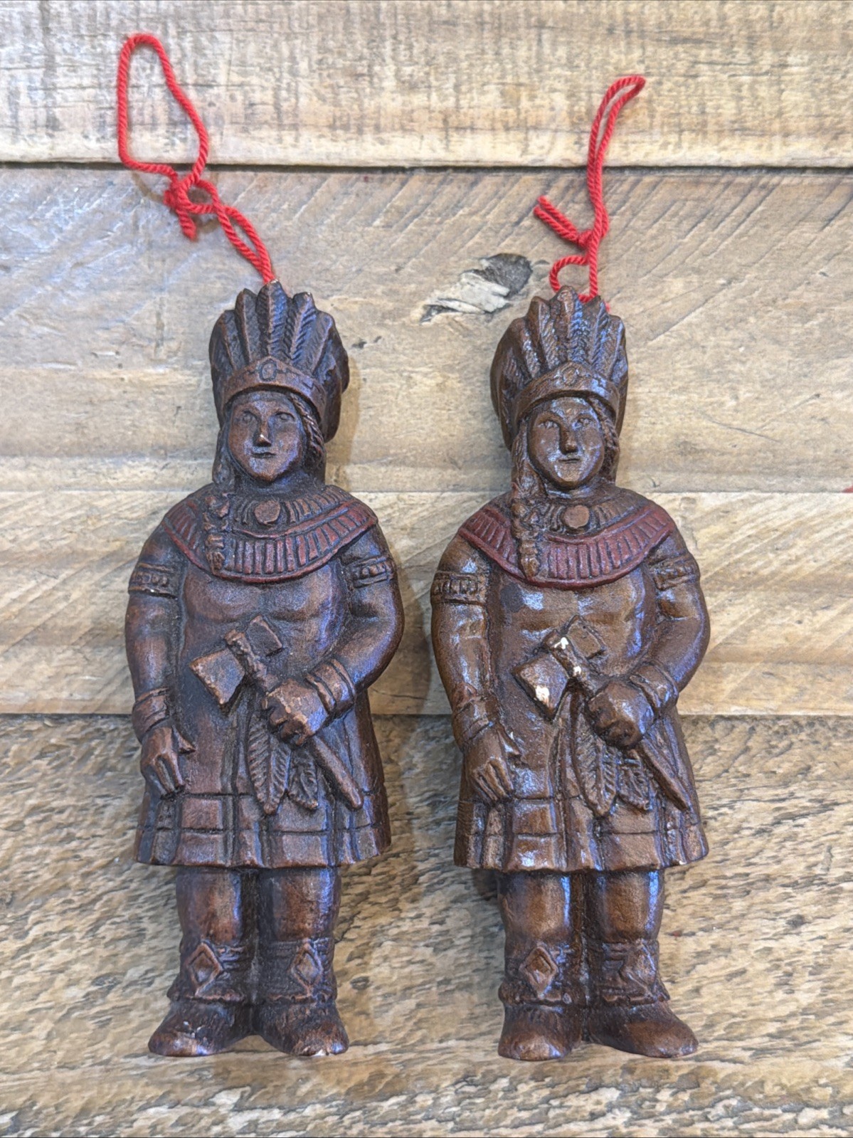 Vtg (2) SYROCO Cigar Store INDIAN Native AMERICAN Mini FIGURINE Ornament 4.5\