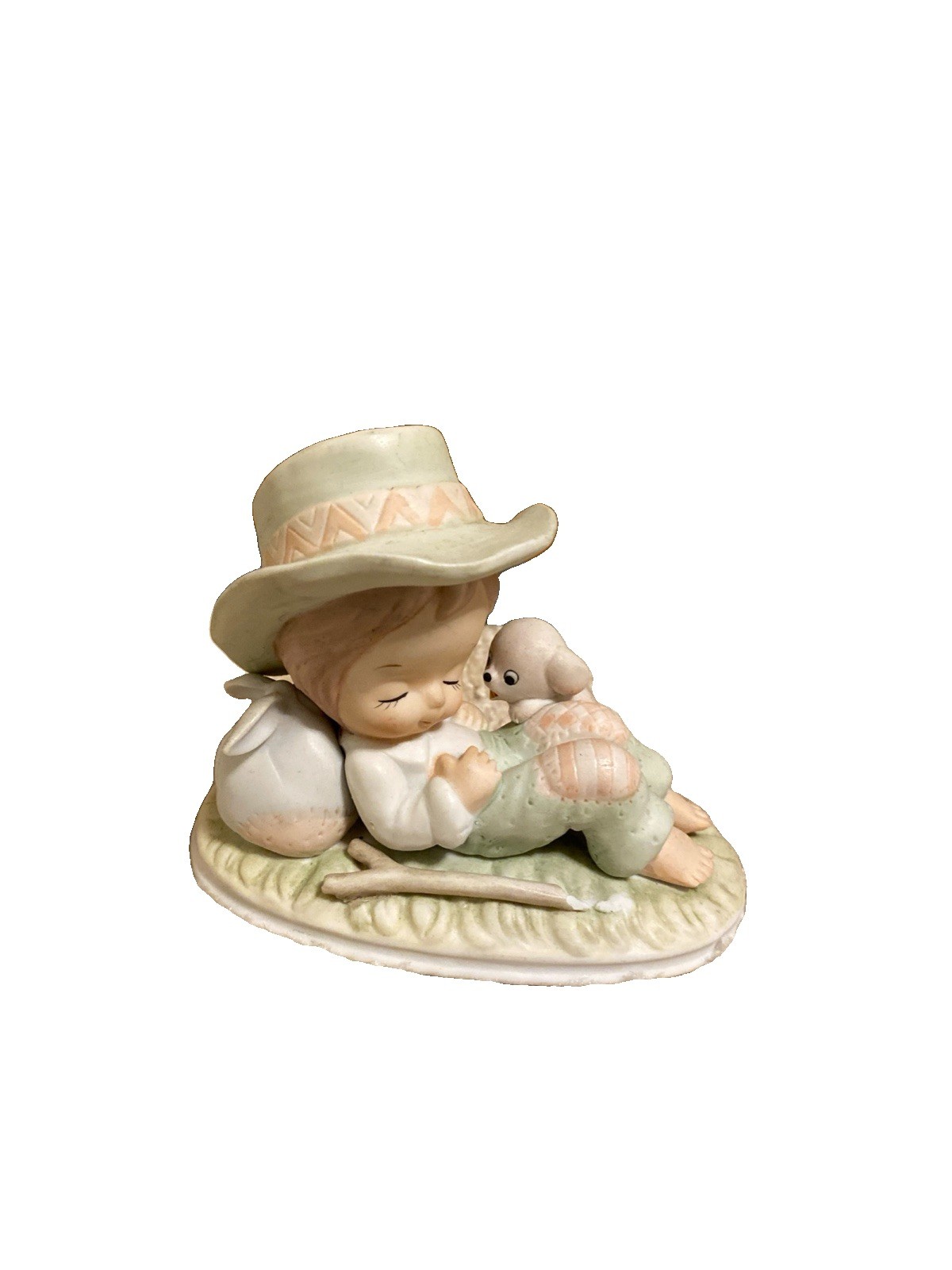 Vintage Cowgirl Girl Figurine with Puppy Dog Hand Painted Porcelain Collectible