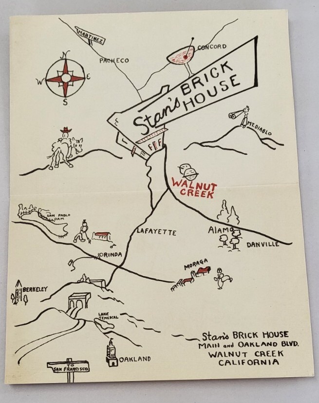 Vtg 1930s Stan's Brick House (Walnut Creek) Cartoon Menu & Converts To Postcard