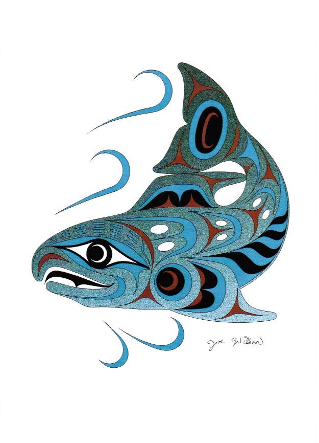 Spawning Salmon Joe Wilson Art Card Coast Salish SXWASET Native