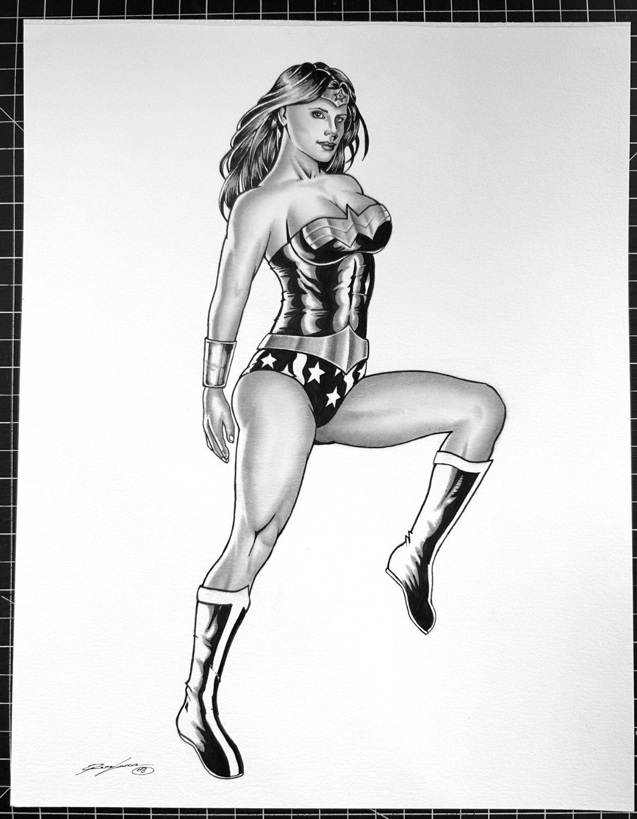 Signed Original Rene Garcia Pen And Ink Wonder Woman Pinup 11X14